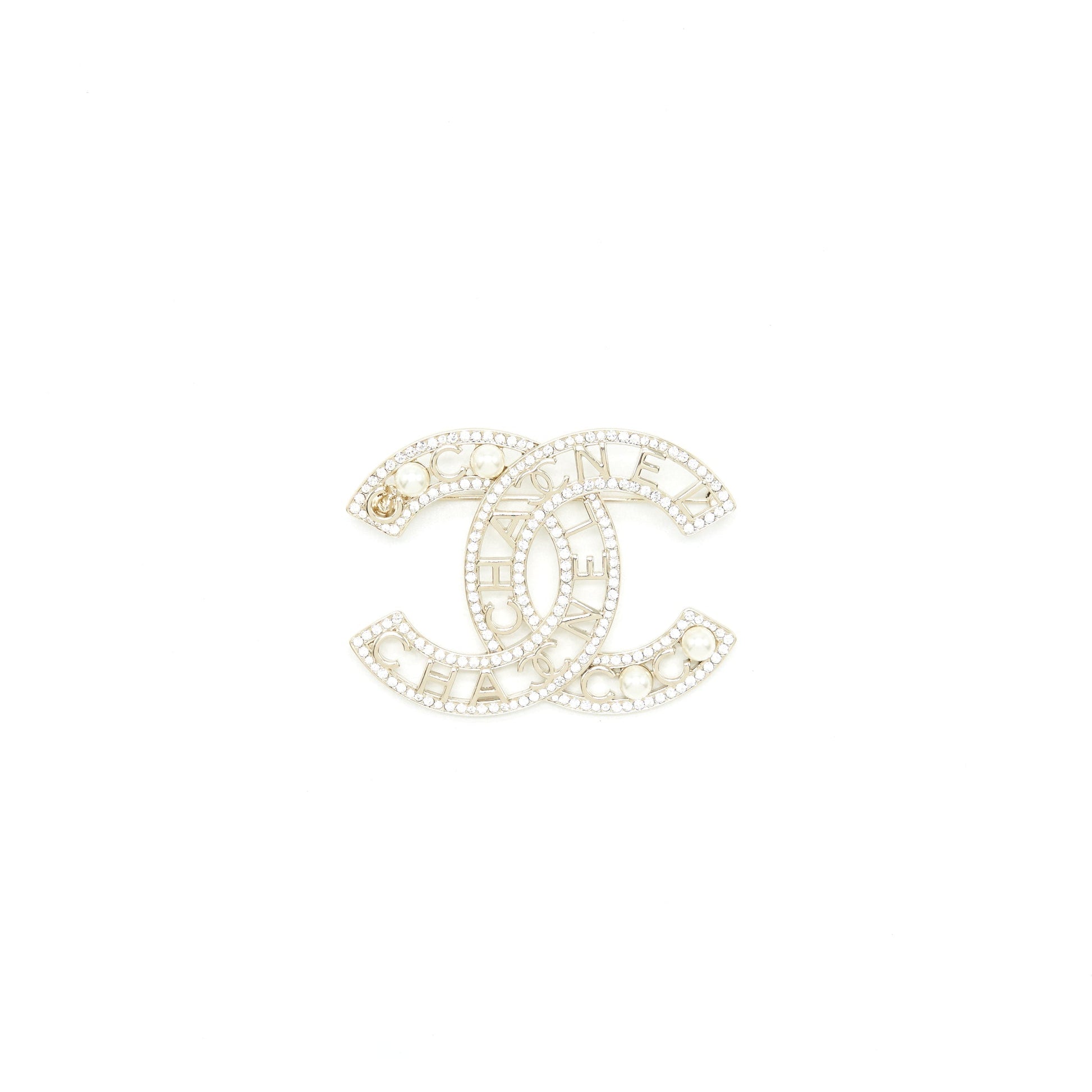 Chanel cc Logo Letter Pearl Brooch LGHW Gold Handbag