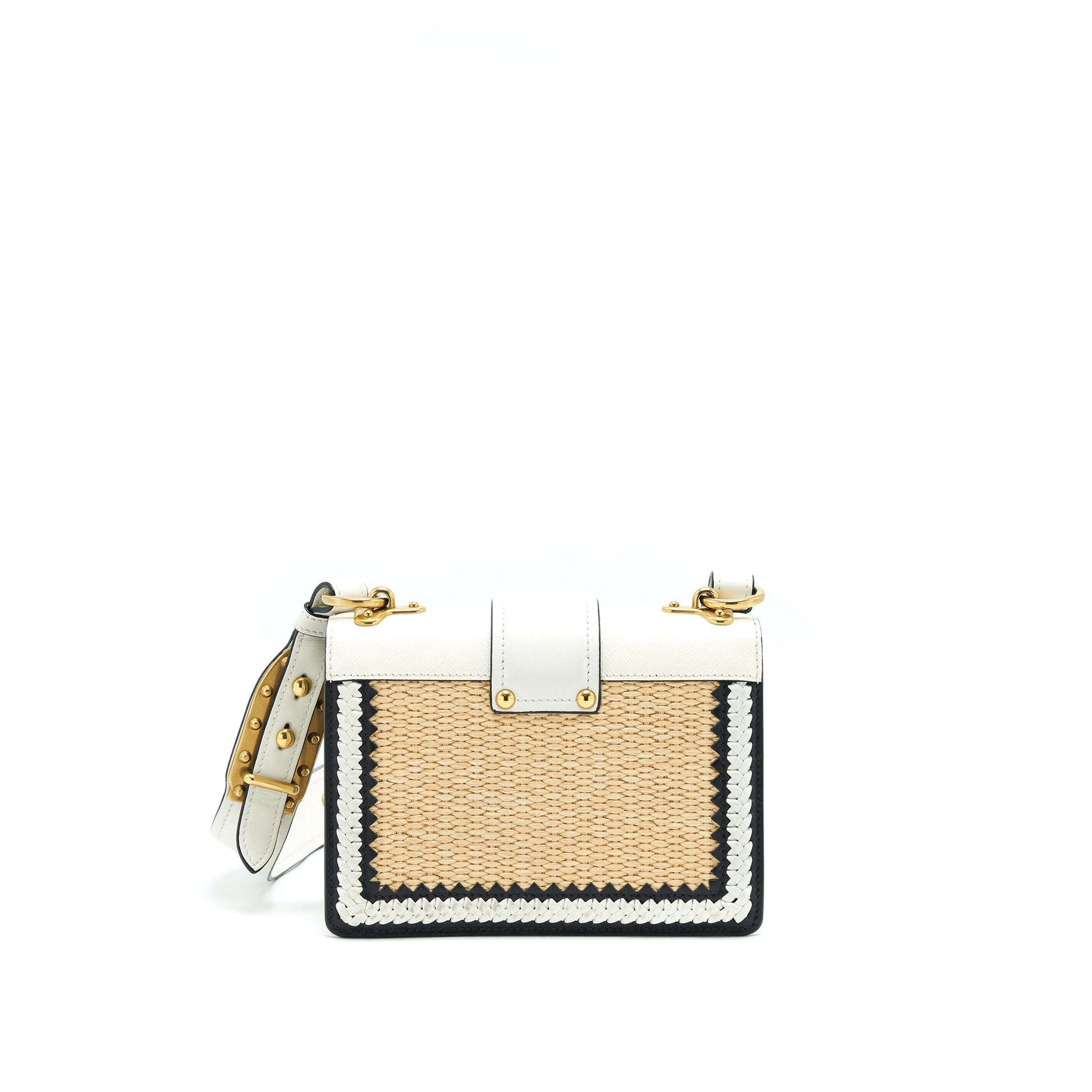 Prada City Calf Saffiano Cahier Purse Handbag Raffia White Travel Bag