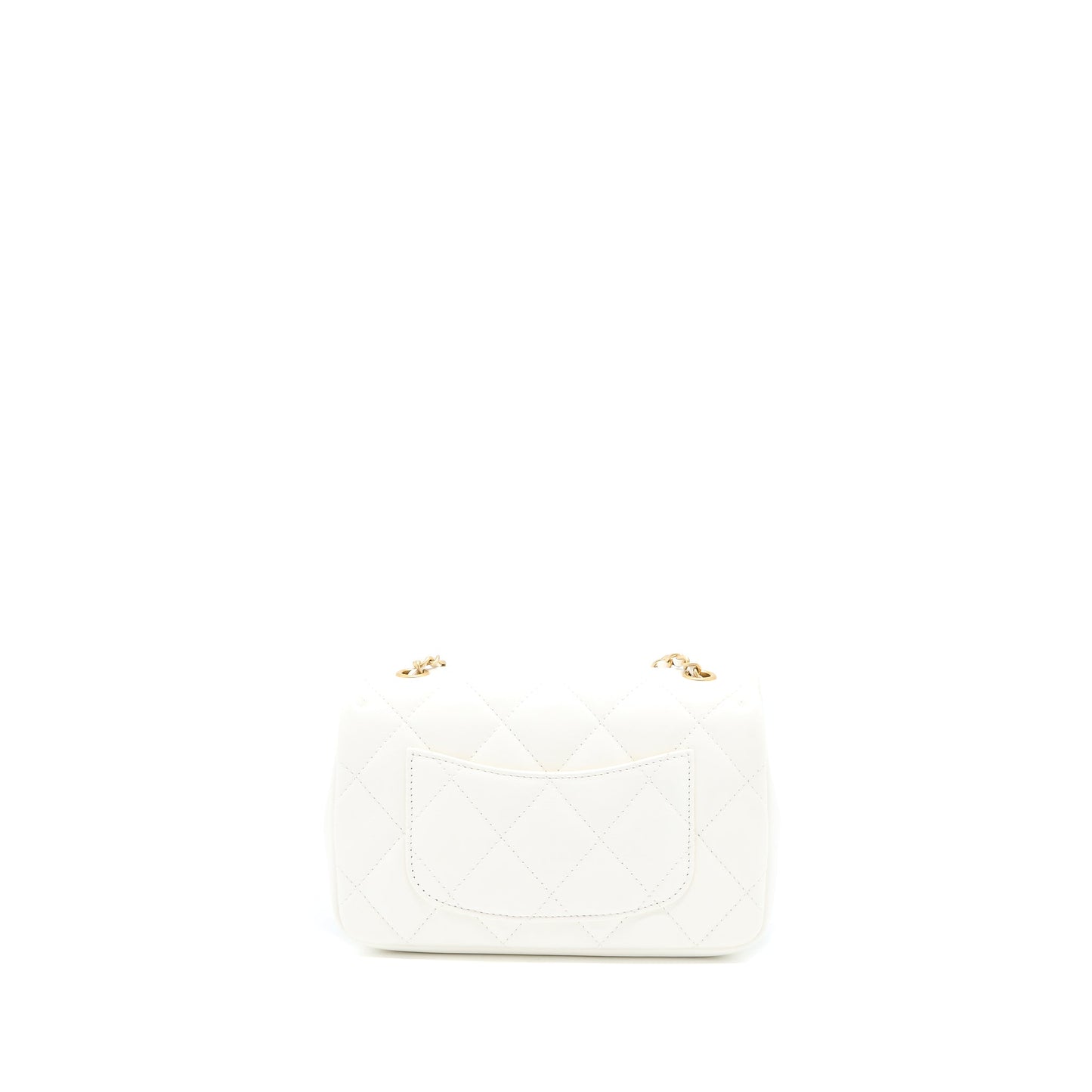 Chanel Quilted Flap Heart Charm Lambskin GHW White Key Chain