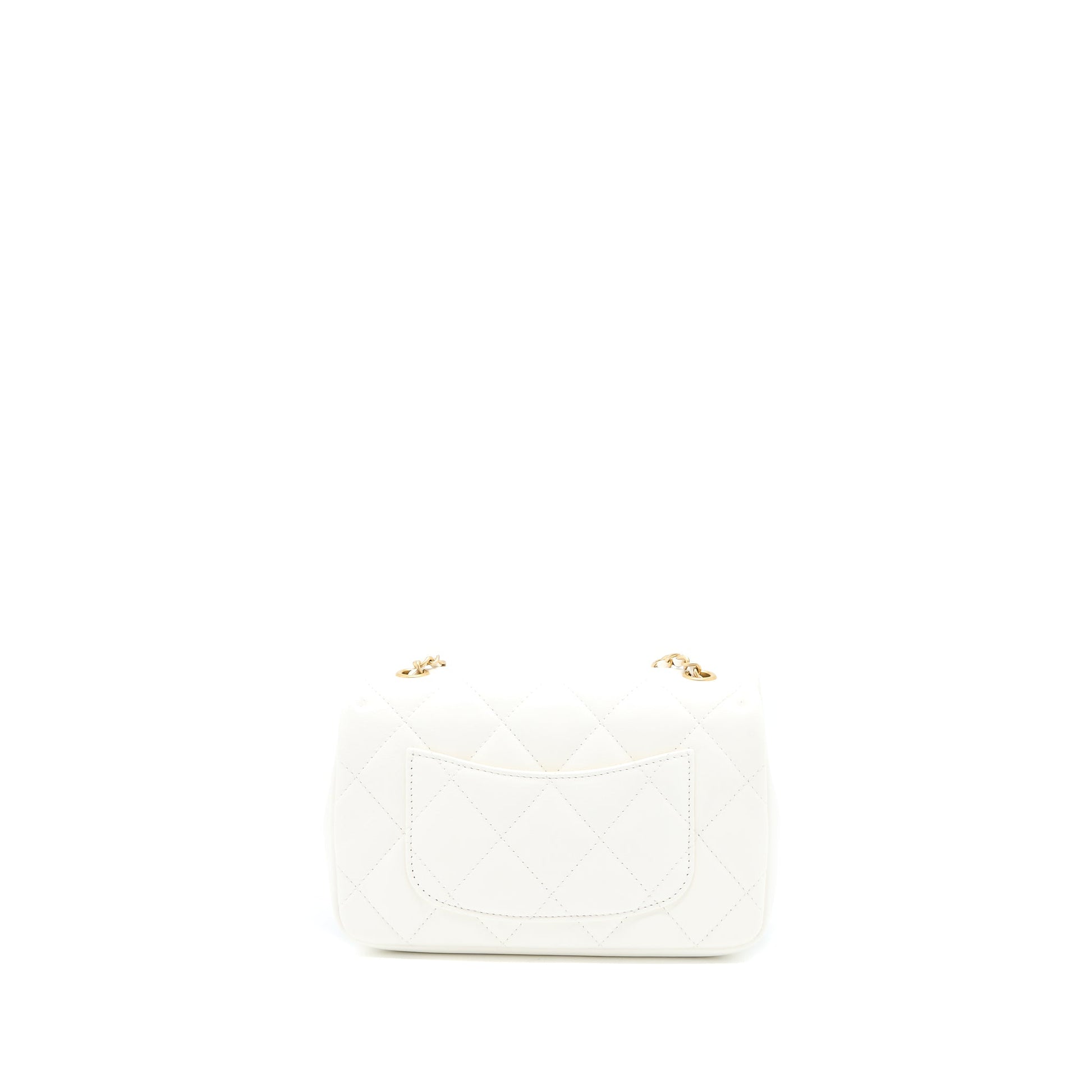 Chanel Quilted Flap Heart Charm Lambskin GHW White Key Chain