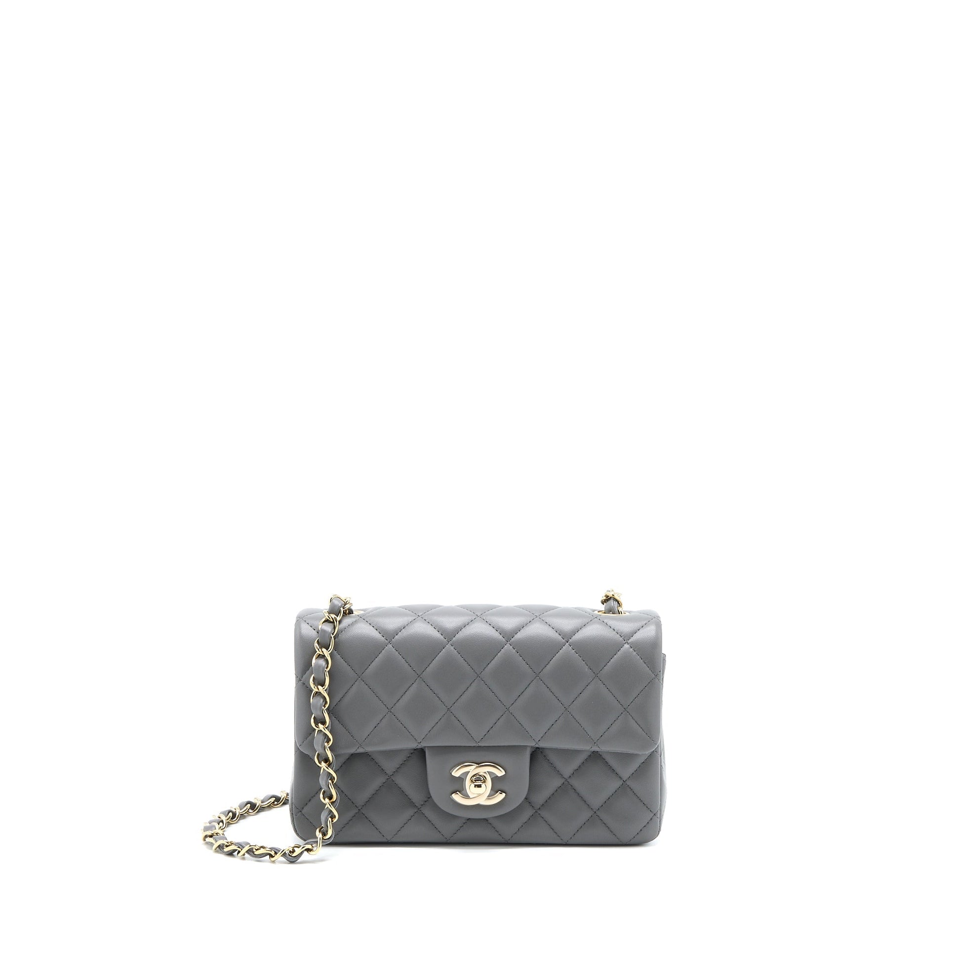 Chanel 22A Rectangular Flap Lambskin LGHW Microchip Grey Shoulder Bag Microchip 2