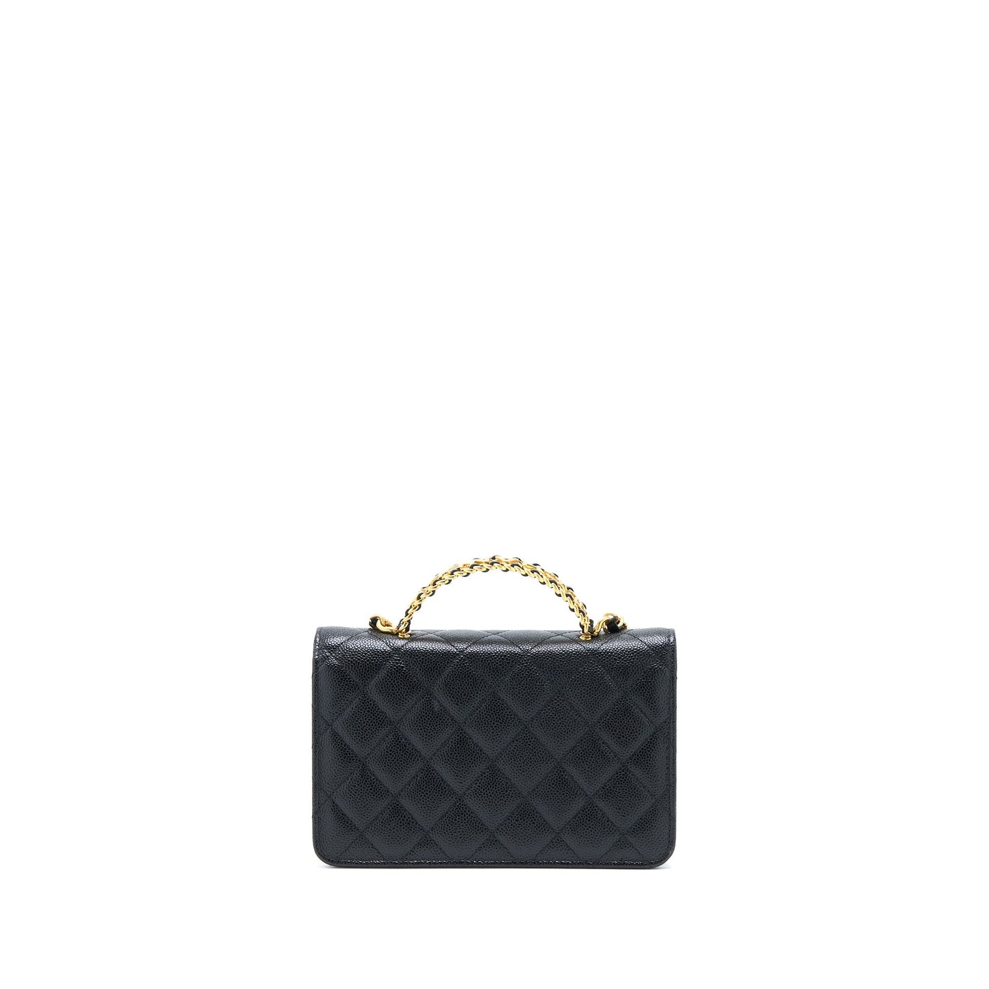 Chanel Letter Top Handle On Caviar GHW Black Wallet Case Black Ghw