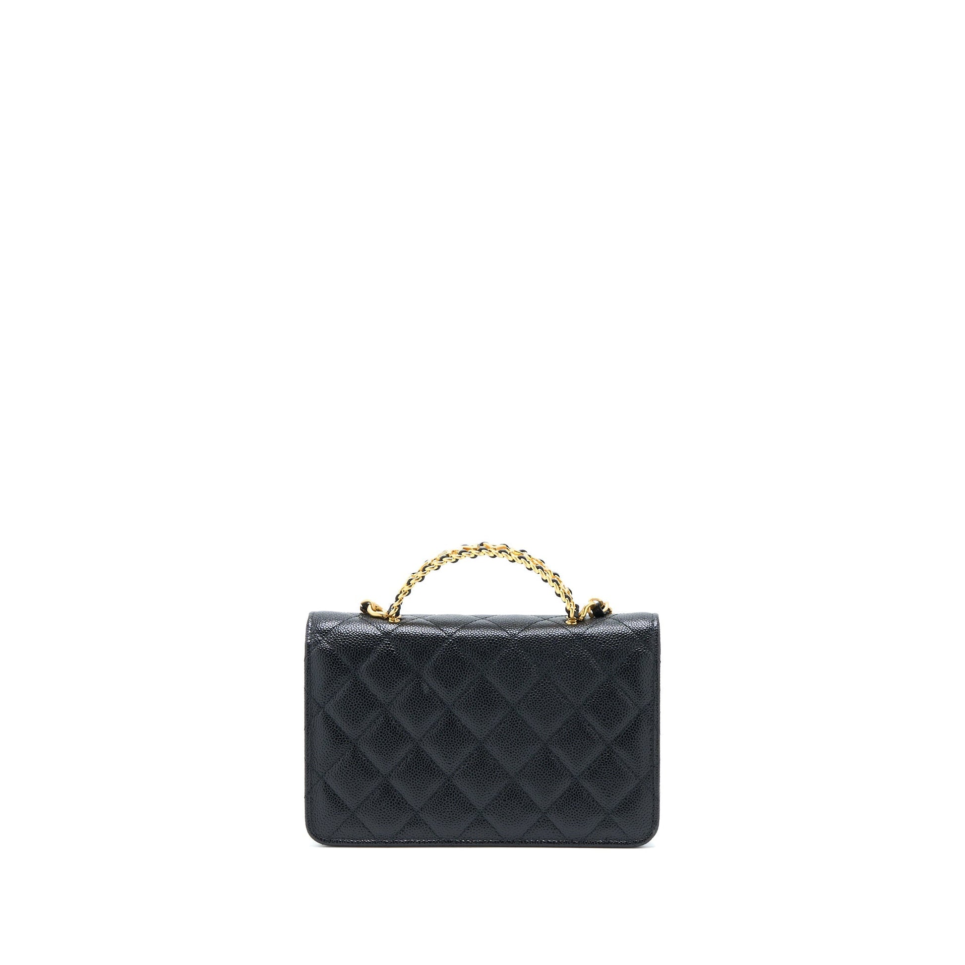 Chanel Letter Top Handle On Caviar GHW Black Wallet Case Black Ghw