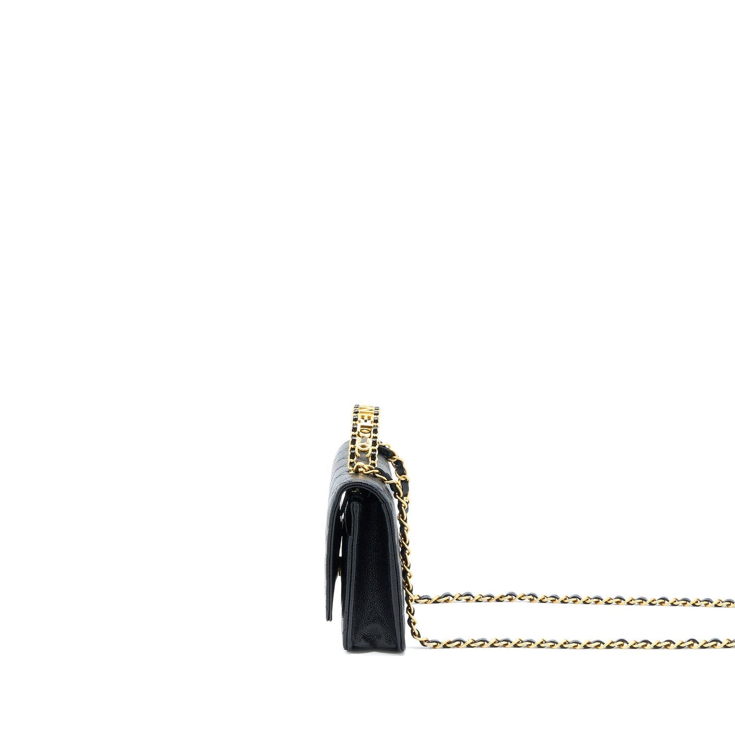 Chanel Letter Top Handle On Caviar GHW Black Wallet Case Black Ghw
