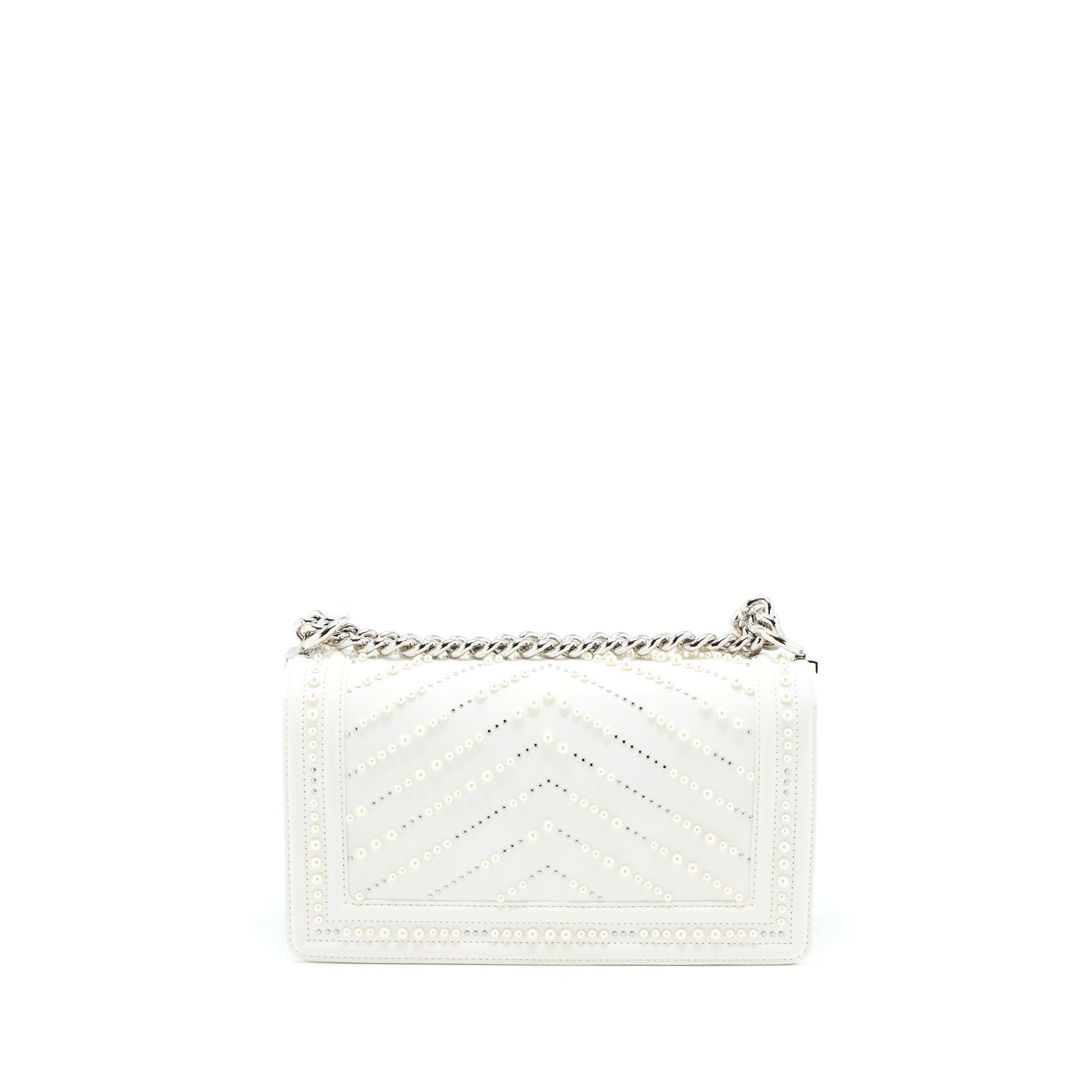 Chanel Boy Chevron Limited Lambskin Pearl SHW White Handbag