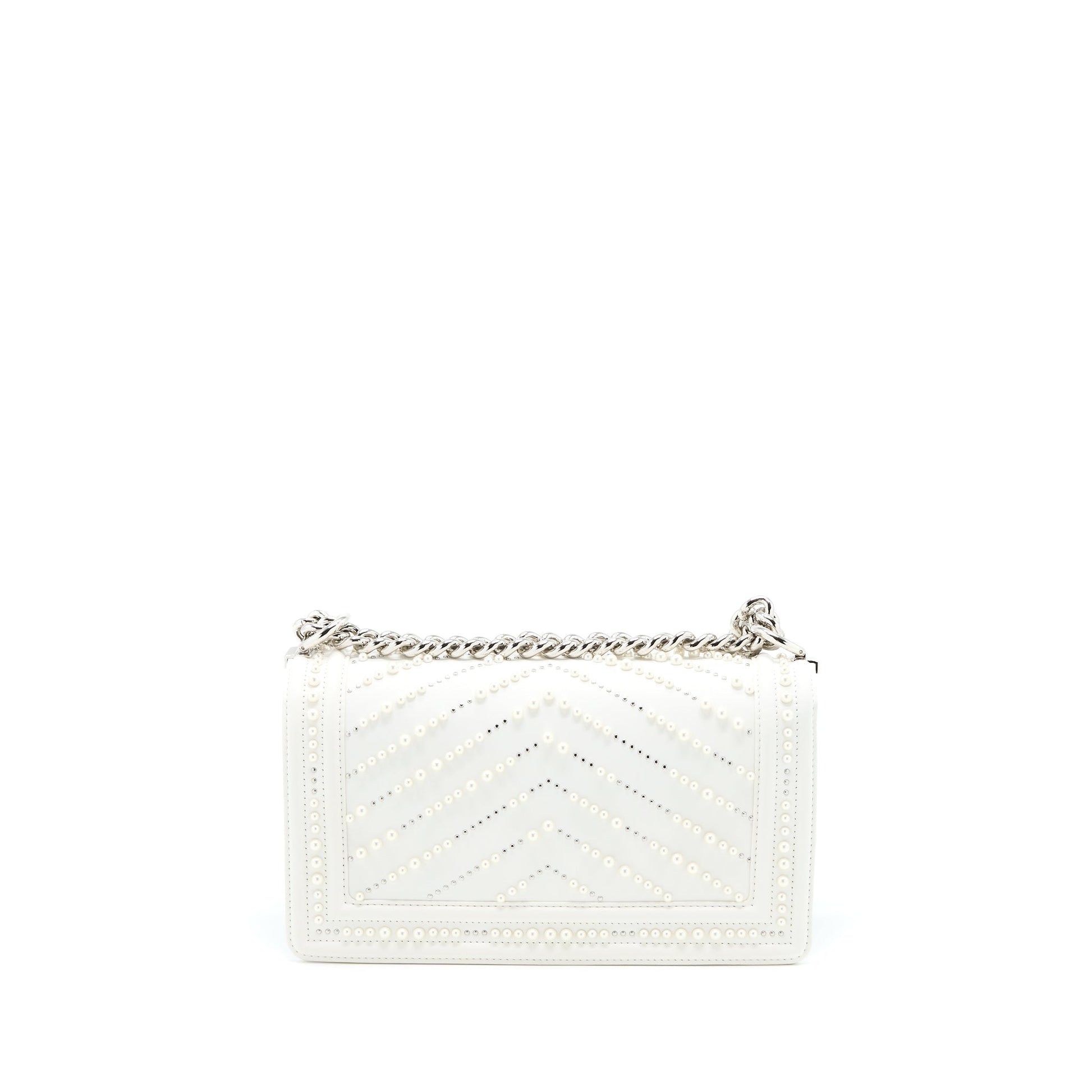 Chanel Boy Chevron Limited Lambskin Pearl SHW White Handbag