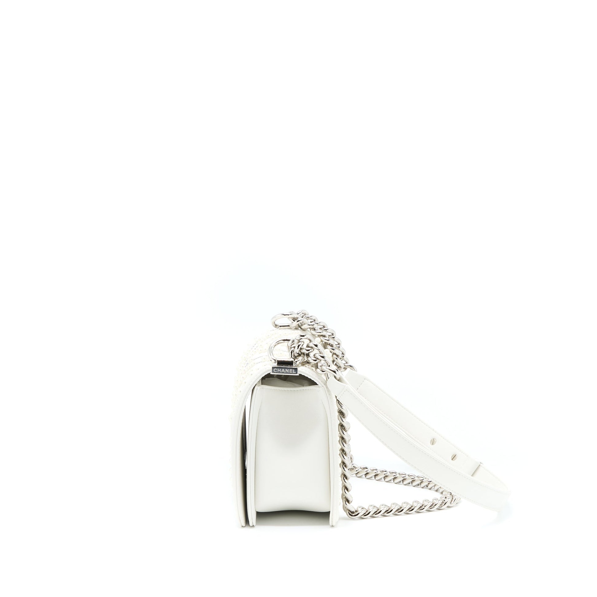 Chanel Boy Chevron Limited Lambskin Pearl SHW White Handbag