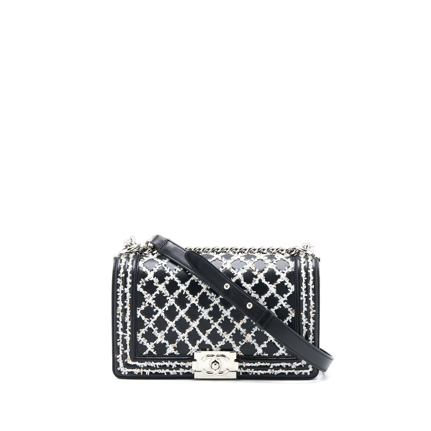 Chanel Boy Limited Lambskin SHW Black White Handbag