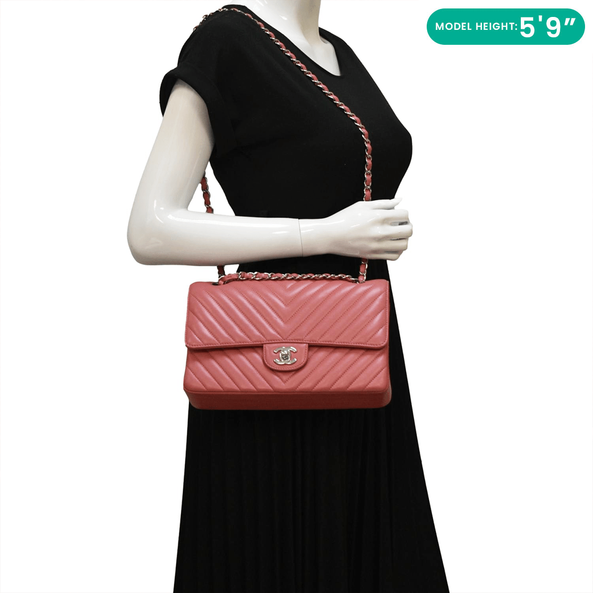 Chanel Classic Double Flap Medium Chevron Leather Shoulder Bag Peach