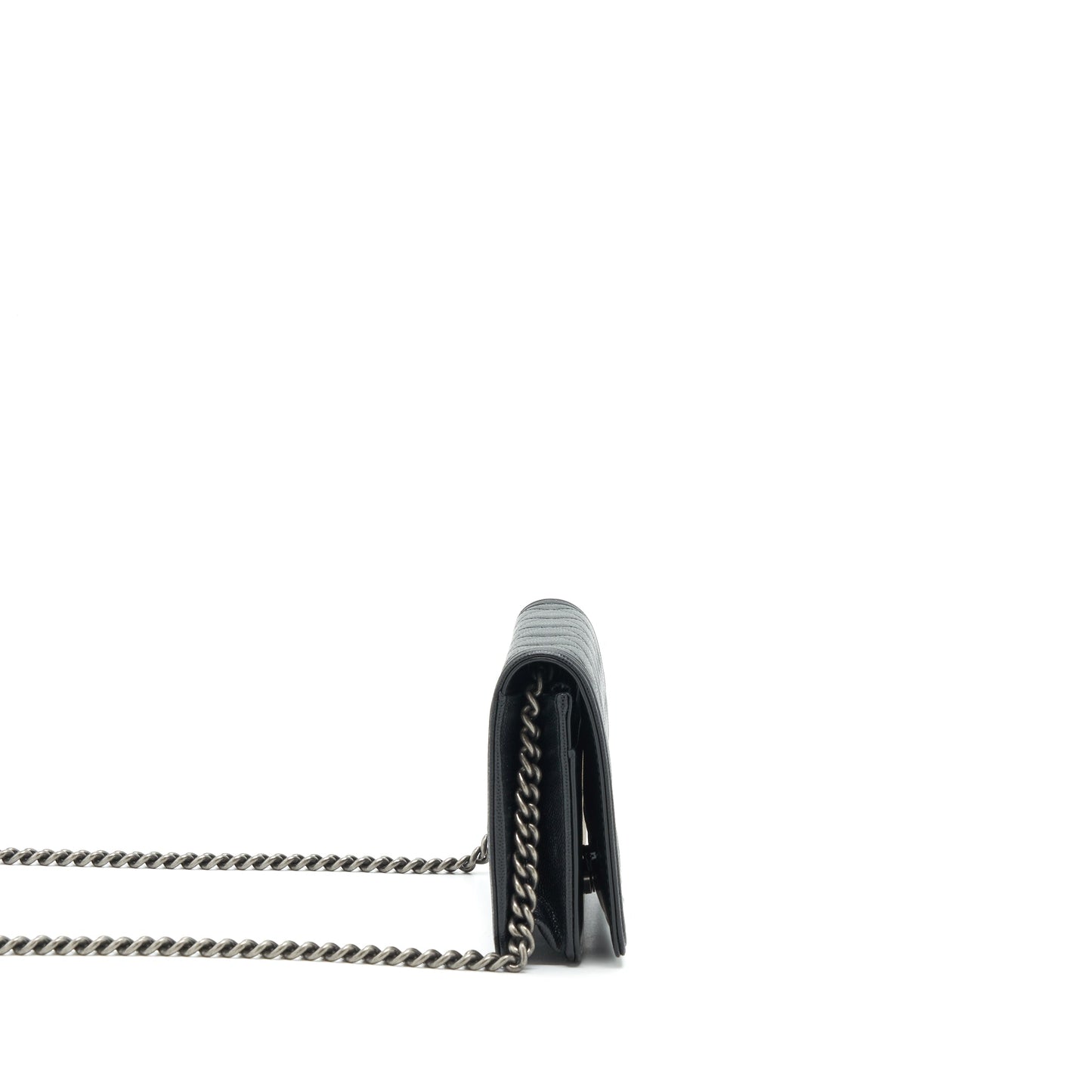 Chanel Boy On Caviar Ruthenium Sliver Hardware Black Wallet Case