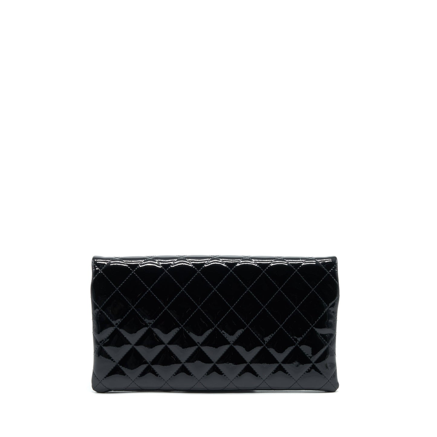 Chanel Fold Over Patent SHW Black Leather Clutch Bag
