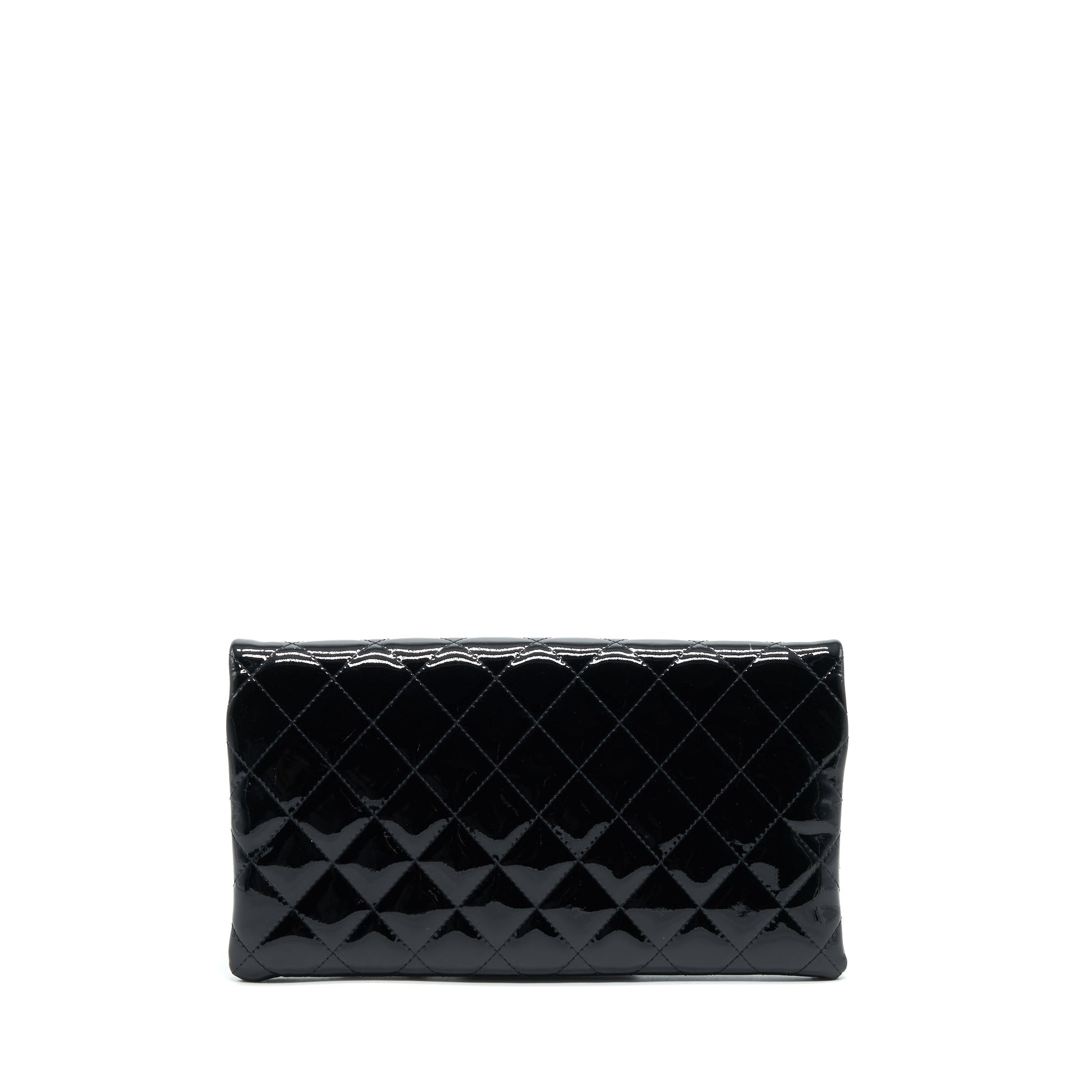 Chanel Fold Over Patent SHW Black Leather Clutch Bag