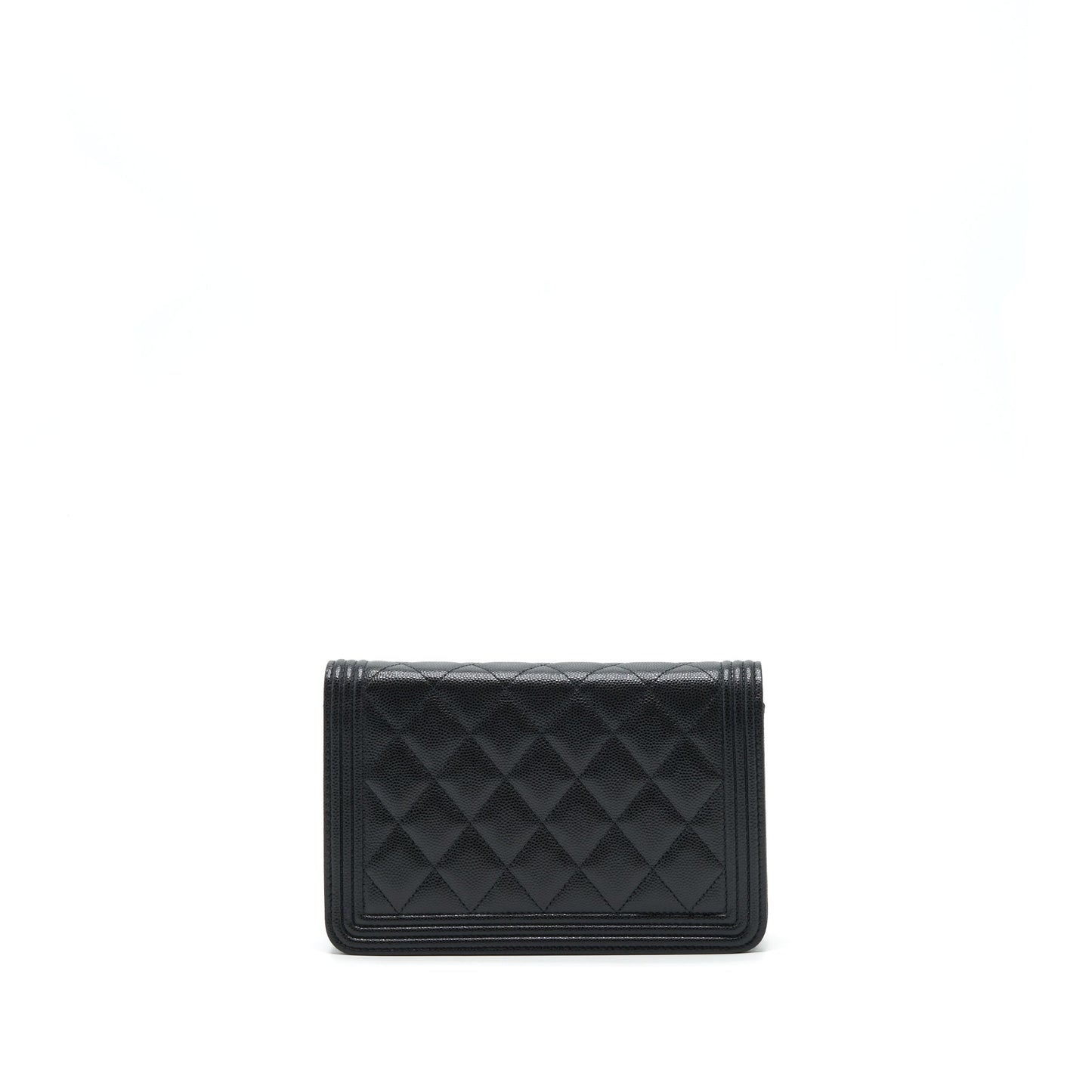 Chanel Boy On Caviar Ruthenium Sliver Hardware Black Wallet Case