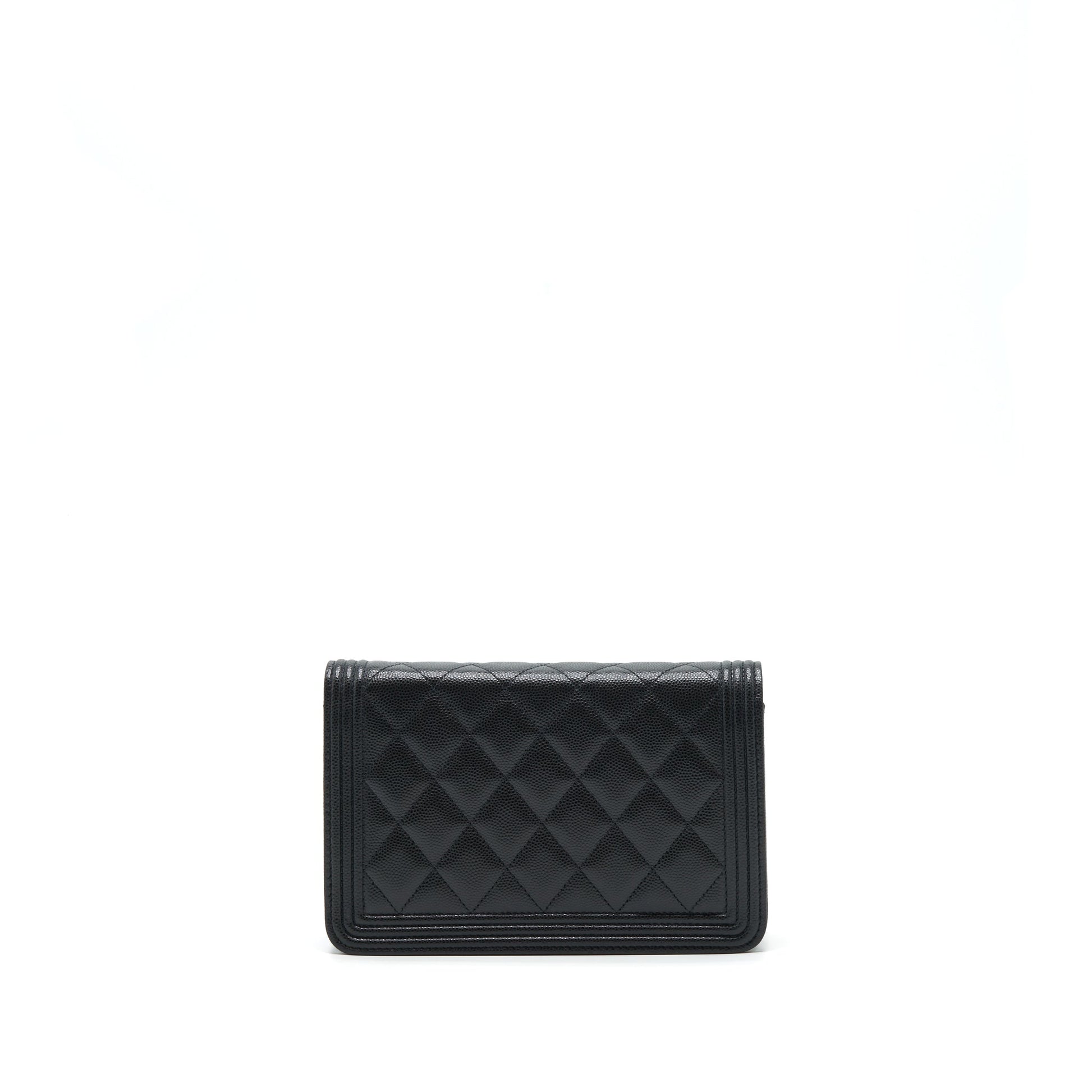 Chanel Boy On Caviar Ruthenium Sliver Hardware Black Wallet Case