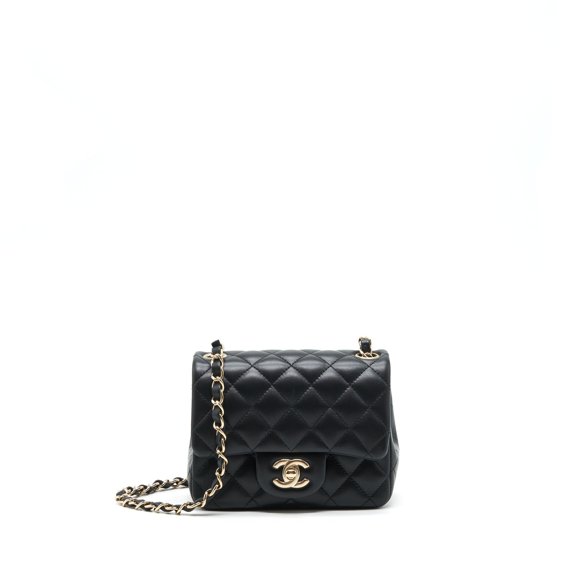Chanel Square Flap Lambskin LGHW Black Shoulder Bag Black Lghw