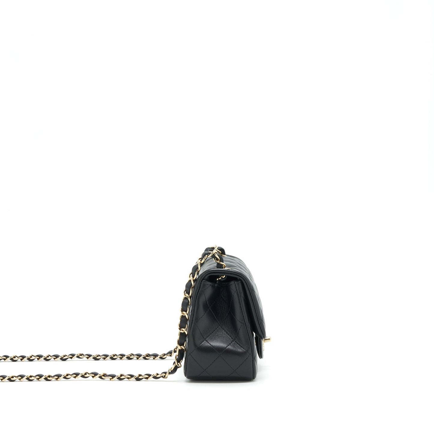 Chanel Square Flap Lambskin LGHW Black Shoulder Bag Black Lghw