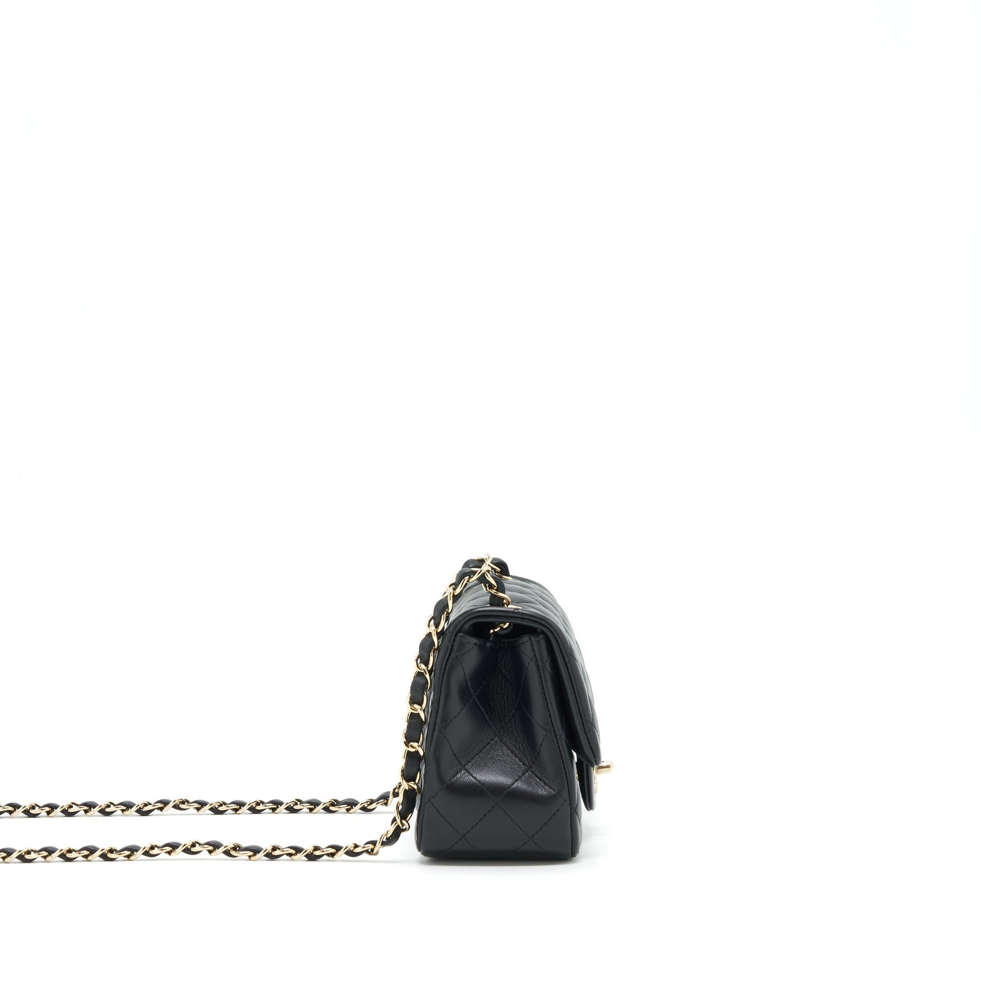 Chanel Square Flap Lambskin LGHW Black Shoulder Bag Black Lghw