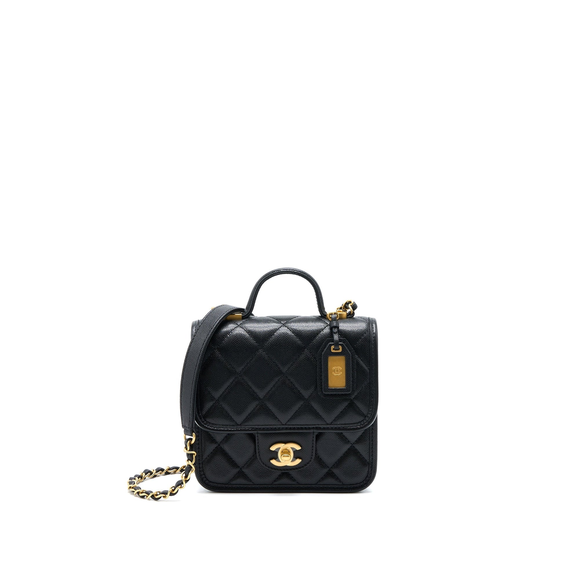 Chanel 22K Top Handle Messenger Caviar Brushed Black Messenger Bag