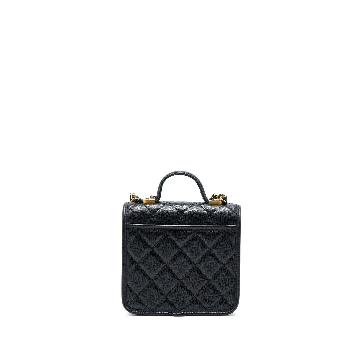 Chanel 22K Top Handle Messenger Caviar Brushed Black Messenger Bag