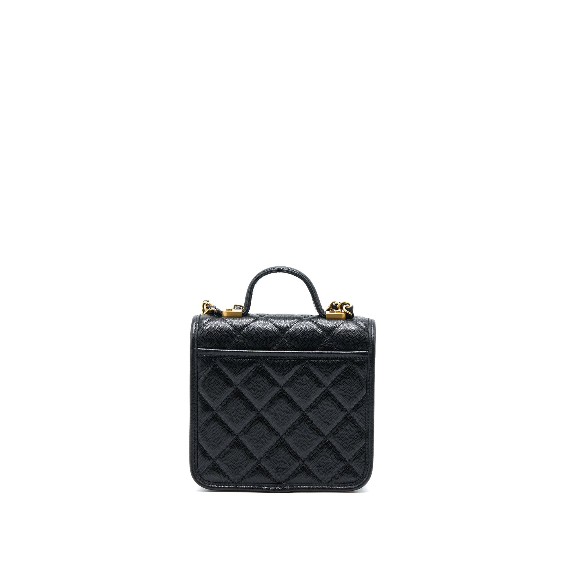 Chanel 22K Top Handle Messenger Caviar Brushed Black Messenger Bag