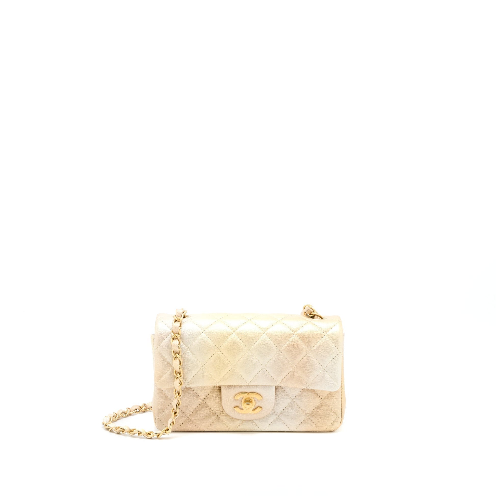 Chanel 22C Rectangular Flag Goatskin Ombre Brushed Beige Mini Bag