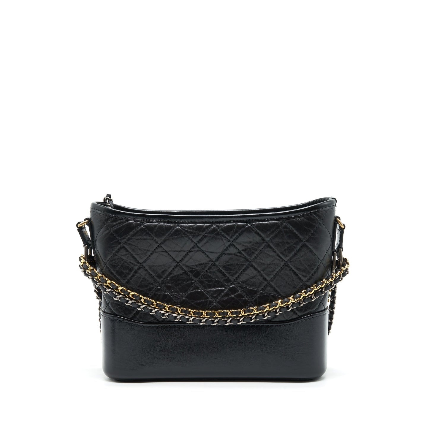 Chanel Gabrielle Hobo Handle New Calfskin Sliver Black Gold Shoulder Bag