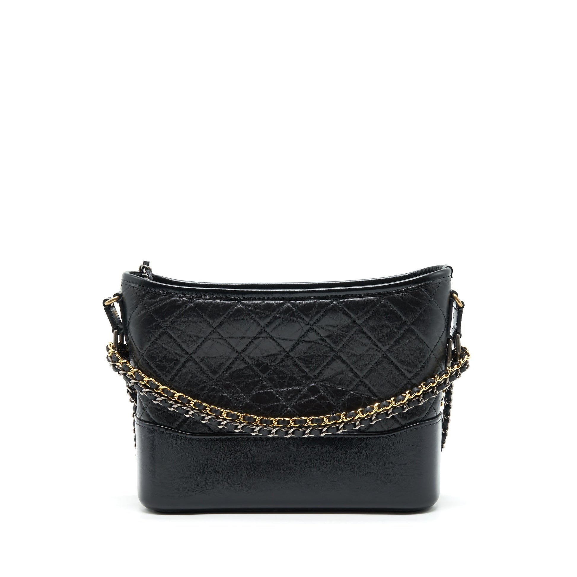 Chanel Gabrielle Hobo Handle New Calfskin Sliver Black Gold Shoulder Bag