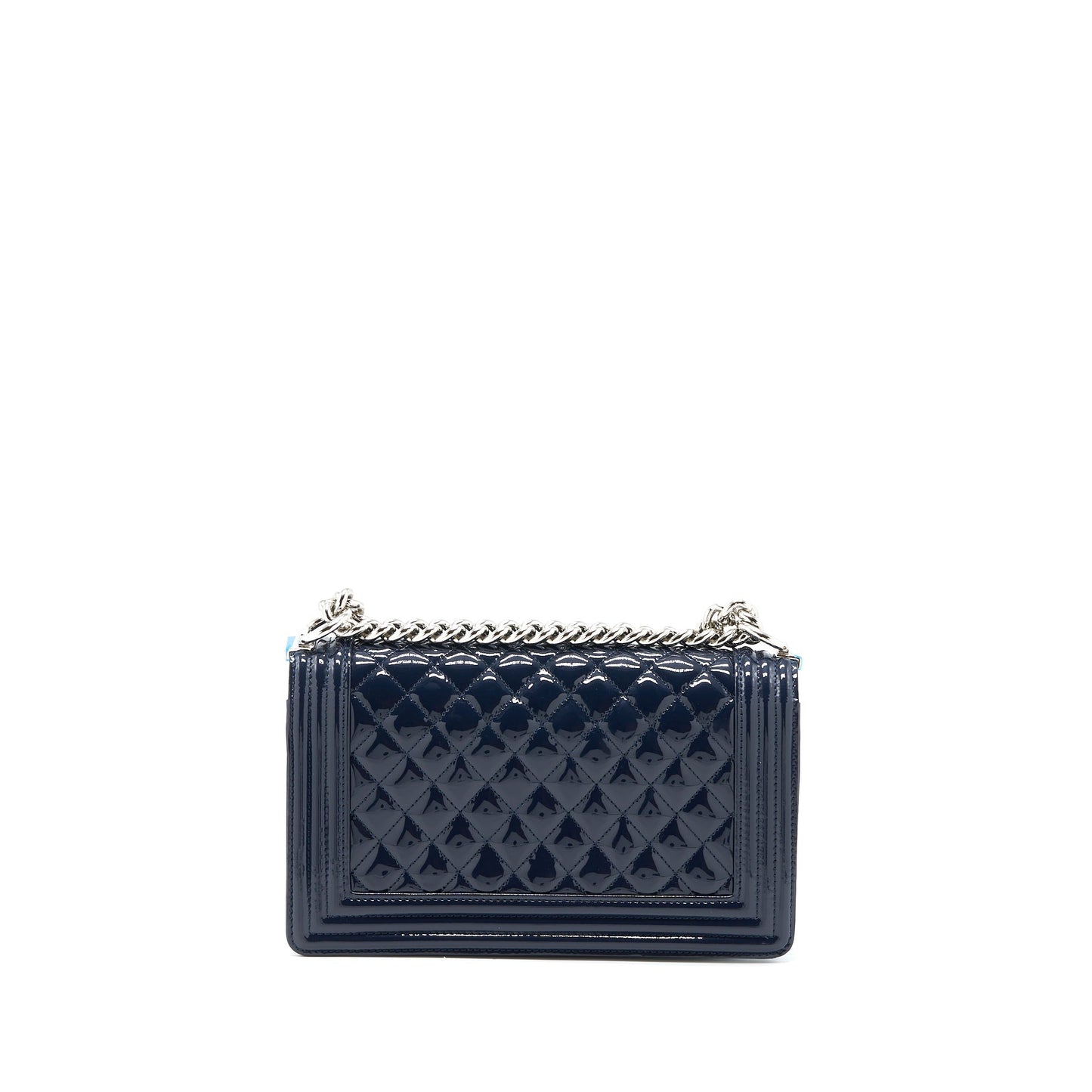 Chanel Boy Patent Navy SHW Handbag