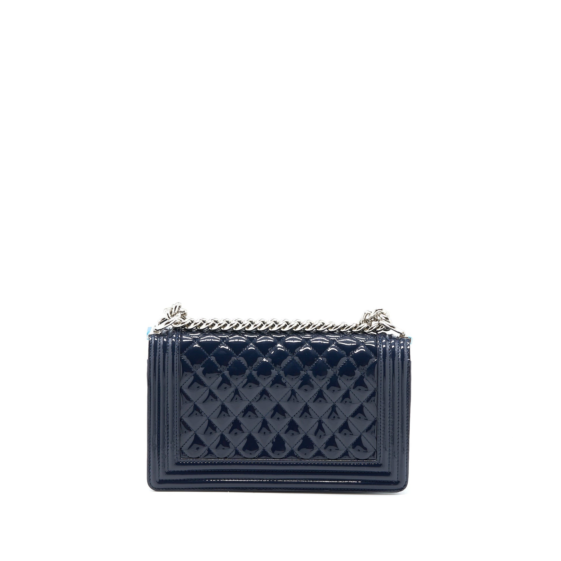 Chanel Boy Patent Navy SHW Handbag