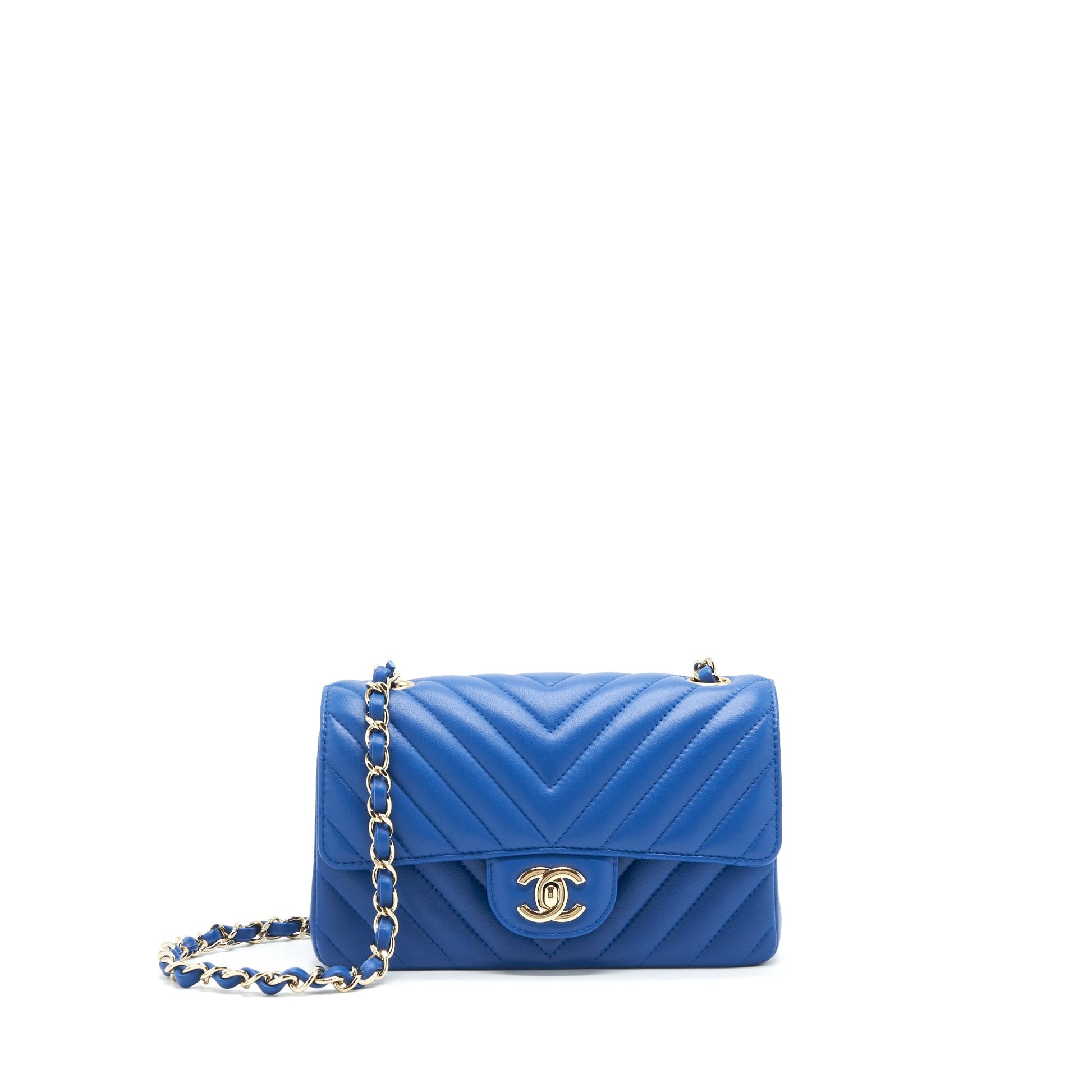 Chanel Rectangular Flap Chevron Lambskin LGHW Blue Shoulder Bag