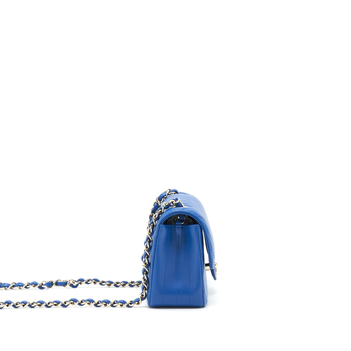 Chanel Rectangular Flap Chevron Lambskin LGHW Blue Shoulder Bag