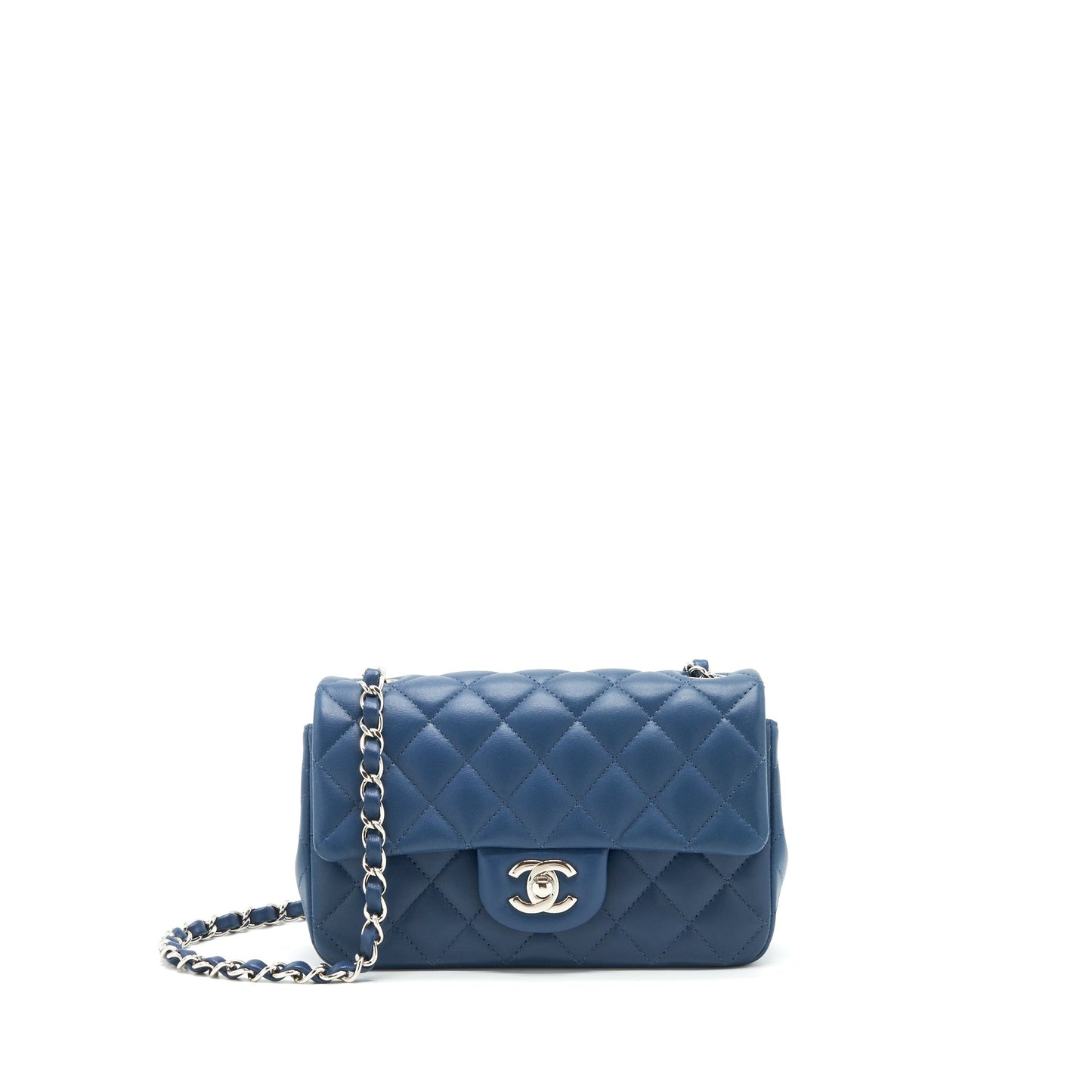 Chanel Rectangular Flap Lambskin Navy SHW Blue Shoulder Bag