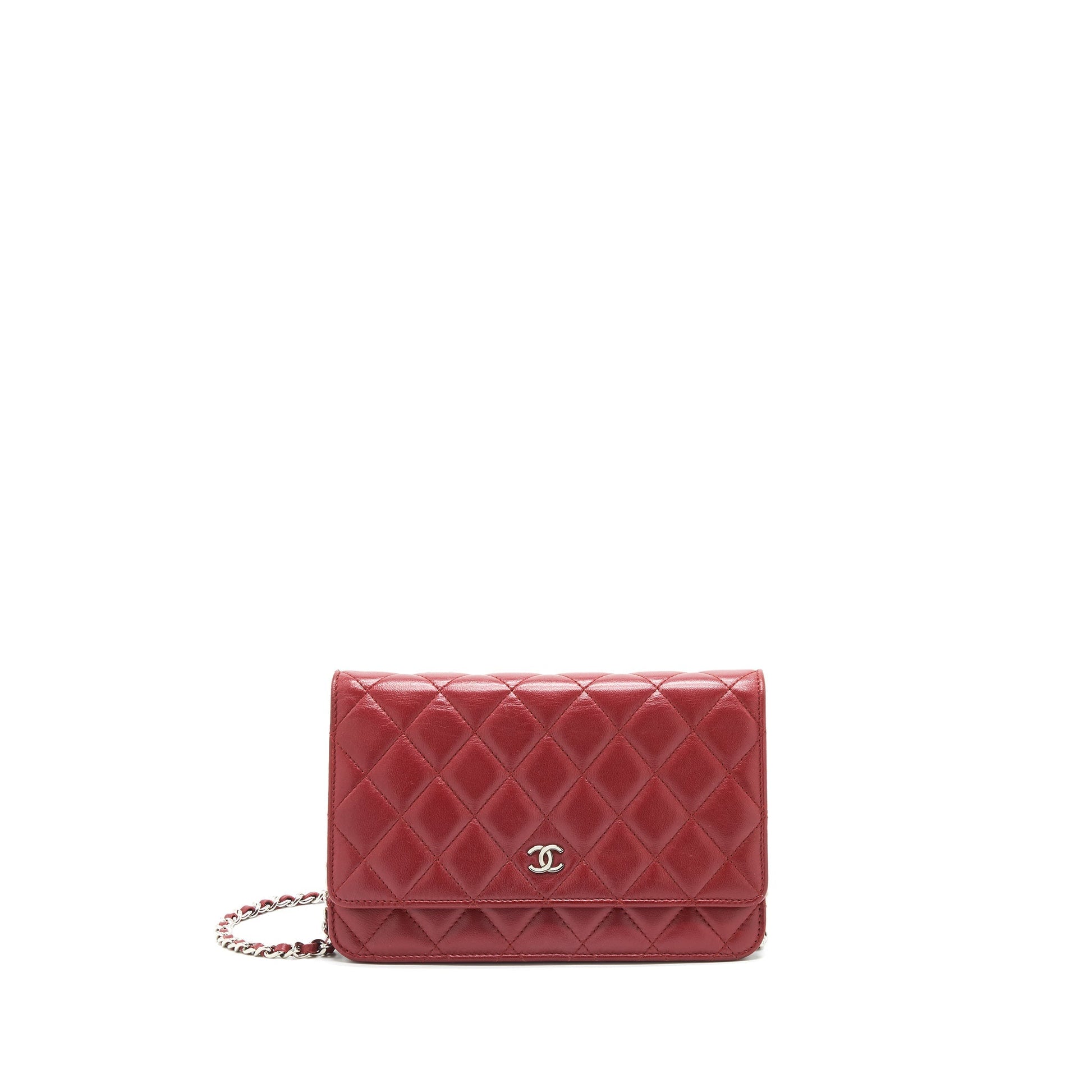 Chanel Classic On Lambskin Dark SHW Red Wallet Case