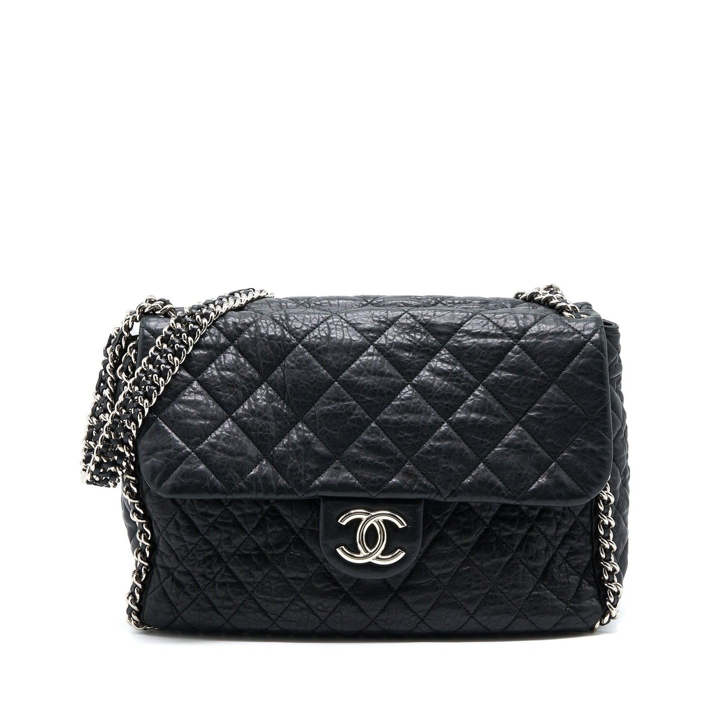 Chanel Quilted Around MAXI Flap Lambskin SHW Black Shoulder Bag