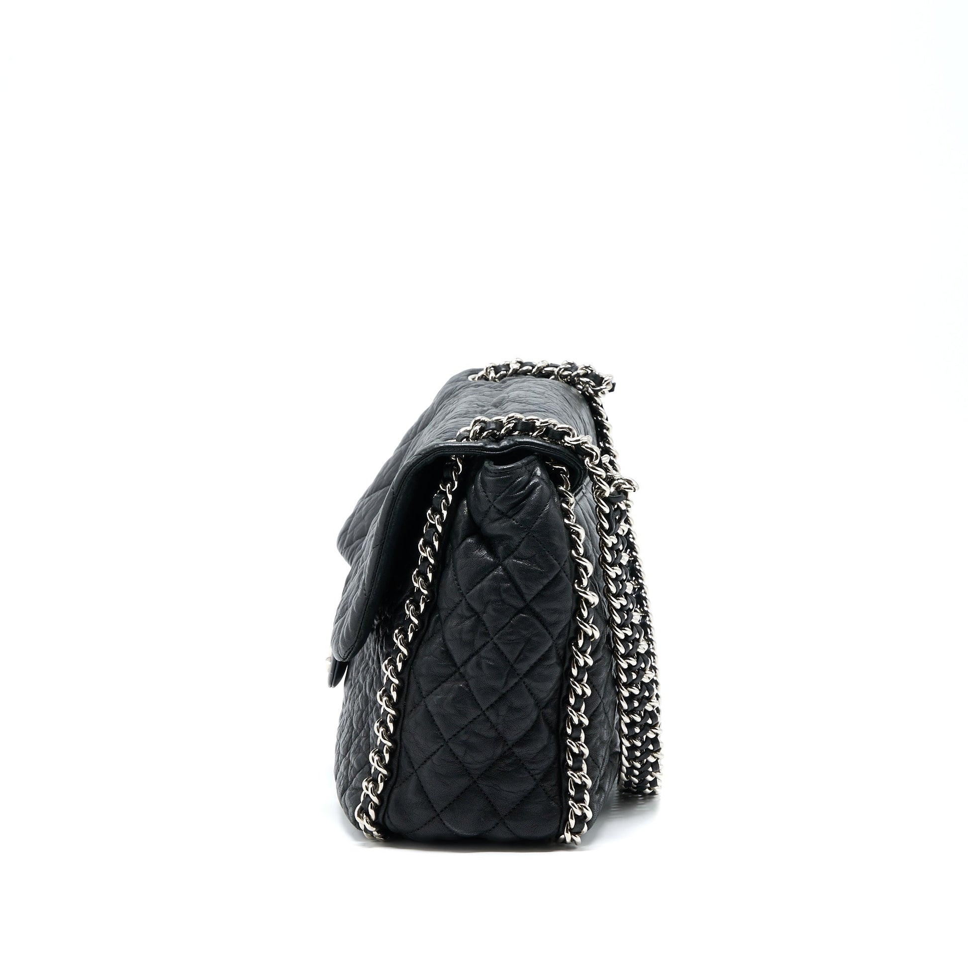 Chanel Quilted Around MAXI Flap Lambskin SHW Black Shoulder Bag