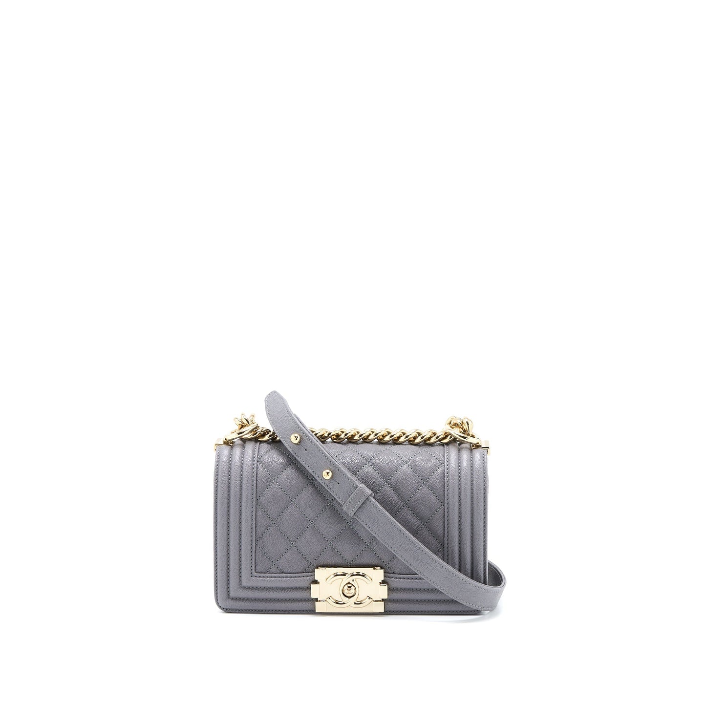 Chanel Boy Caviar LGHW Grey Small Handbag