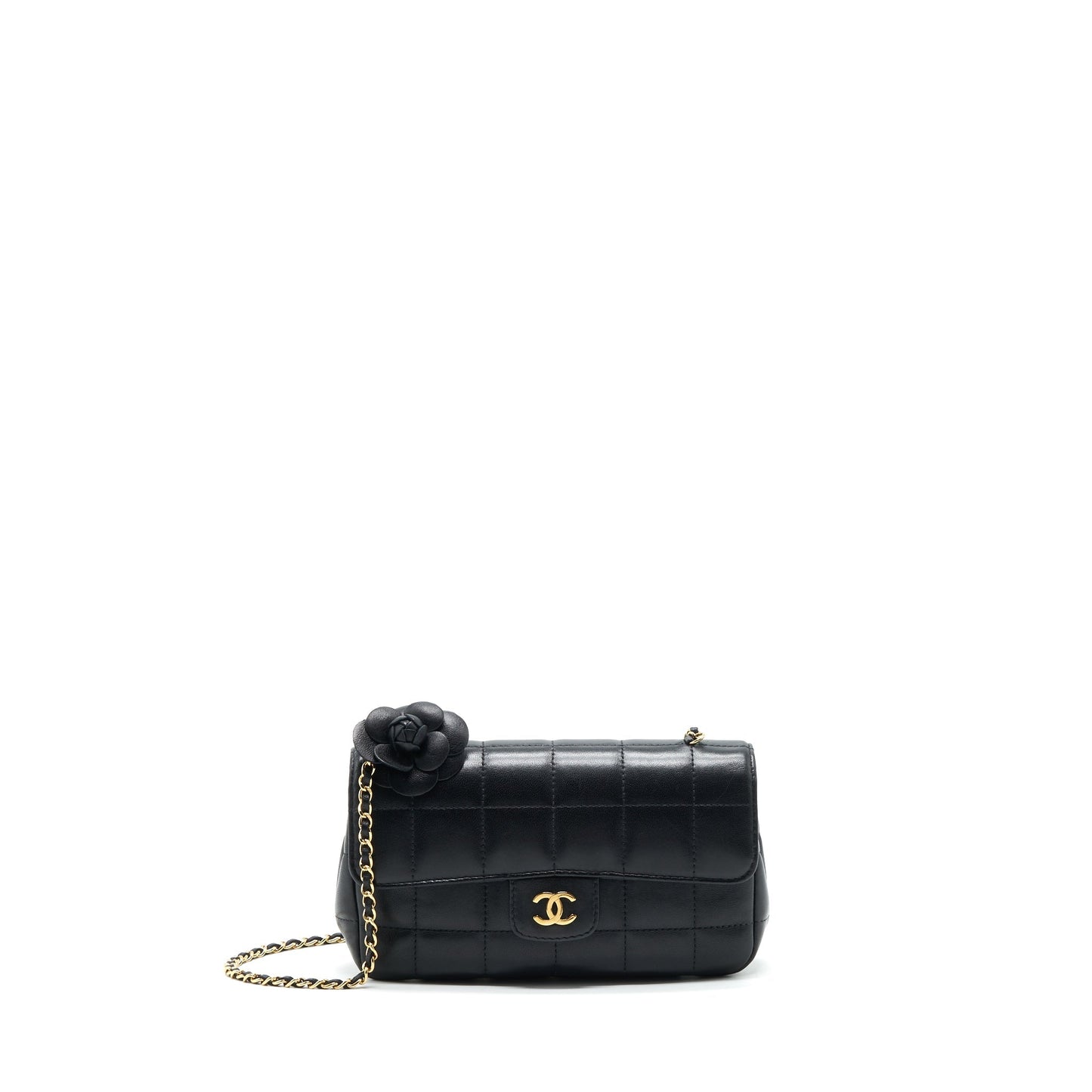 Chanel Camellia Flap Lambskin GHW Black Shoulder Bag