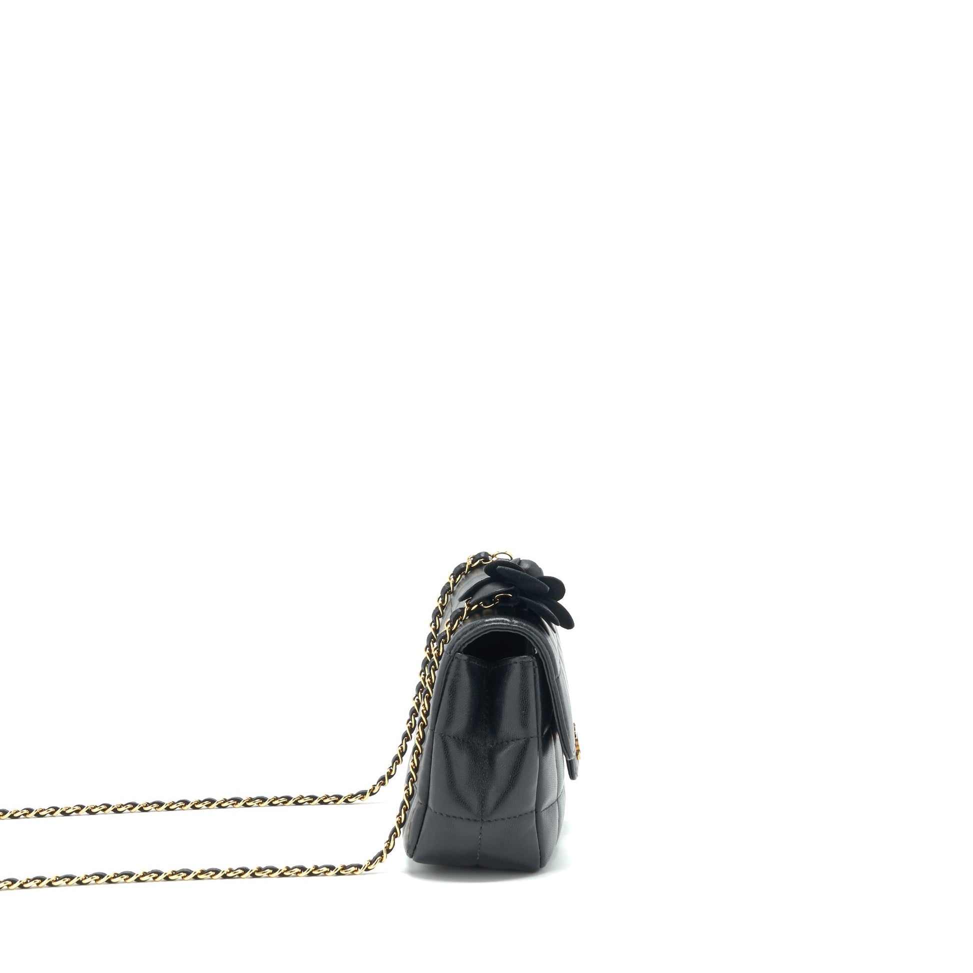 Chanel Camellia Flap Lambskin GHW Black Shoulder Bag
