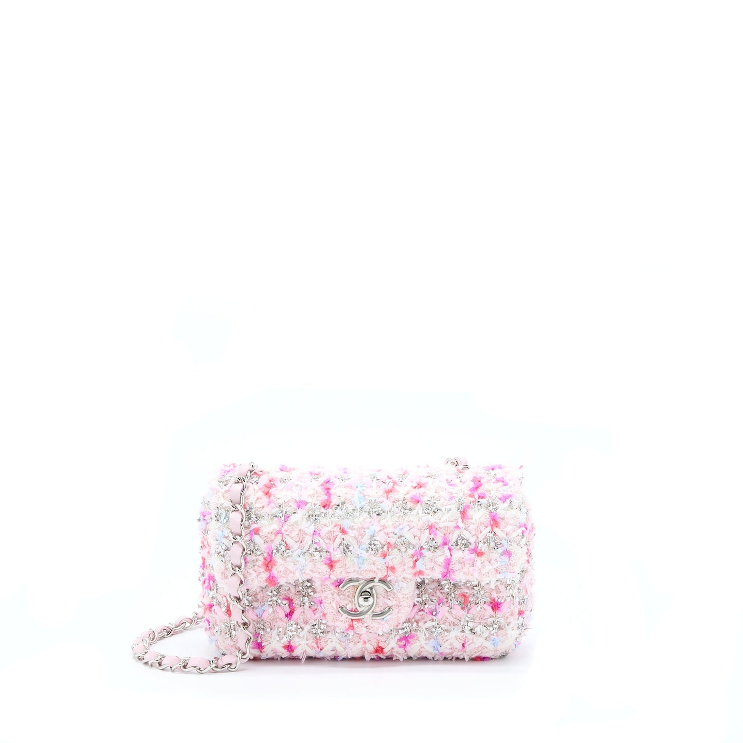Chanel Seasonal Rectangular Flap Tweed SHW Multicolour Pink Shoulder Bag