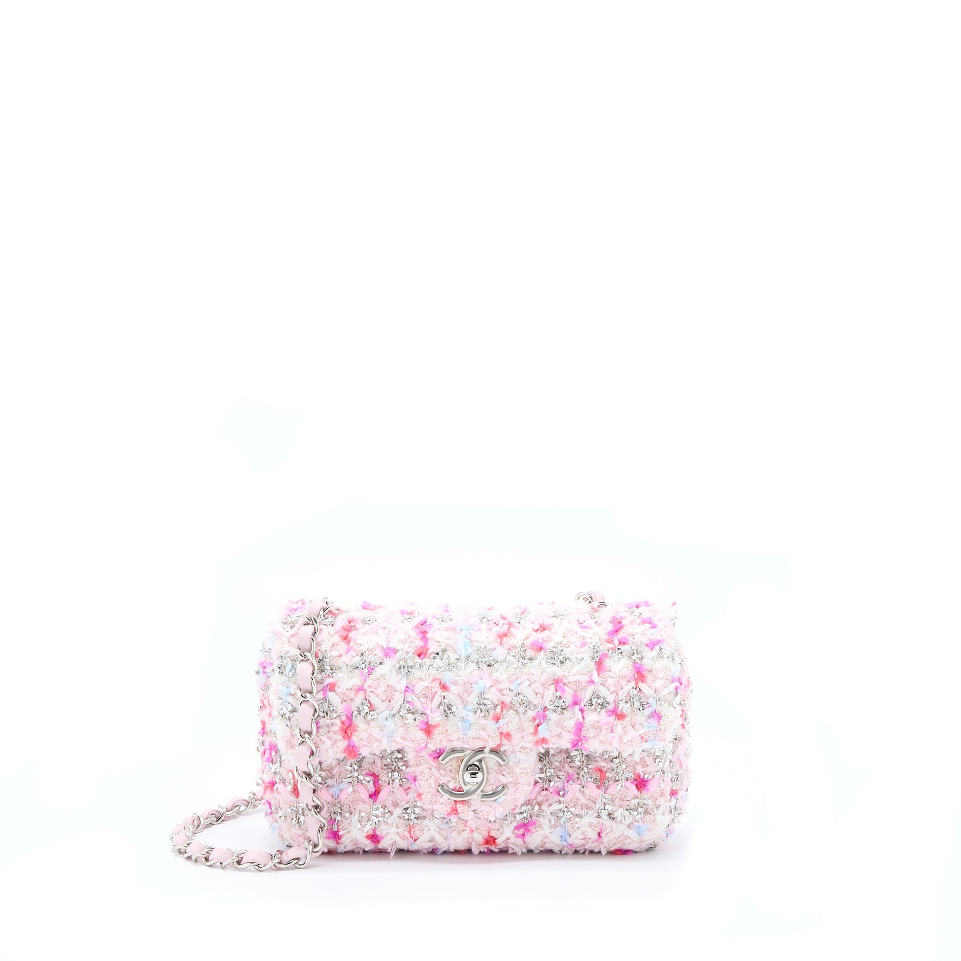 Chanel Seasonal Rectangular Flap Tweed SHW Multicolour Pink Shoulder Bag