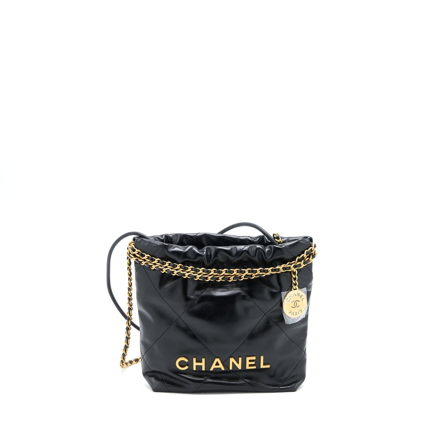 Chanel 23s 22 Shiny Calfskin Brushed GHW Black Mini Bag Brushed Ghwmicrochip