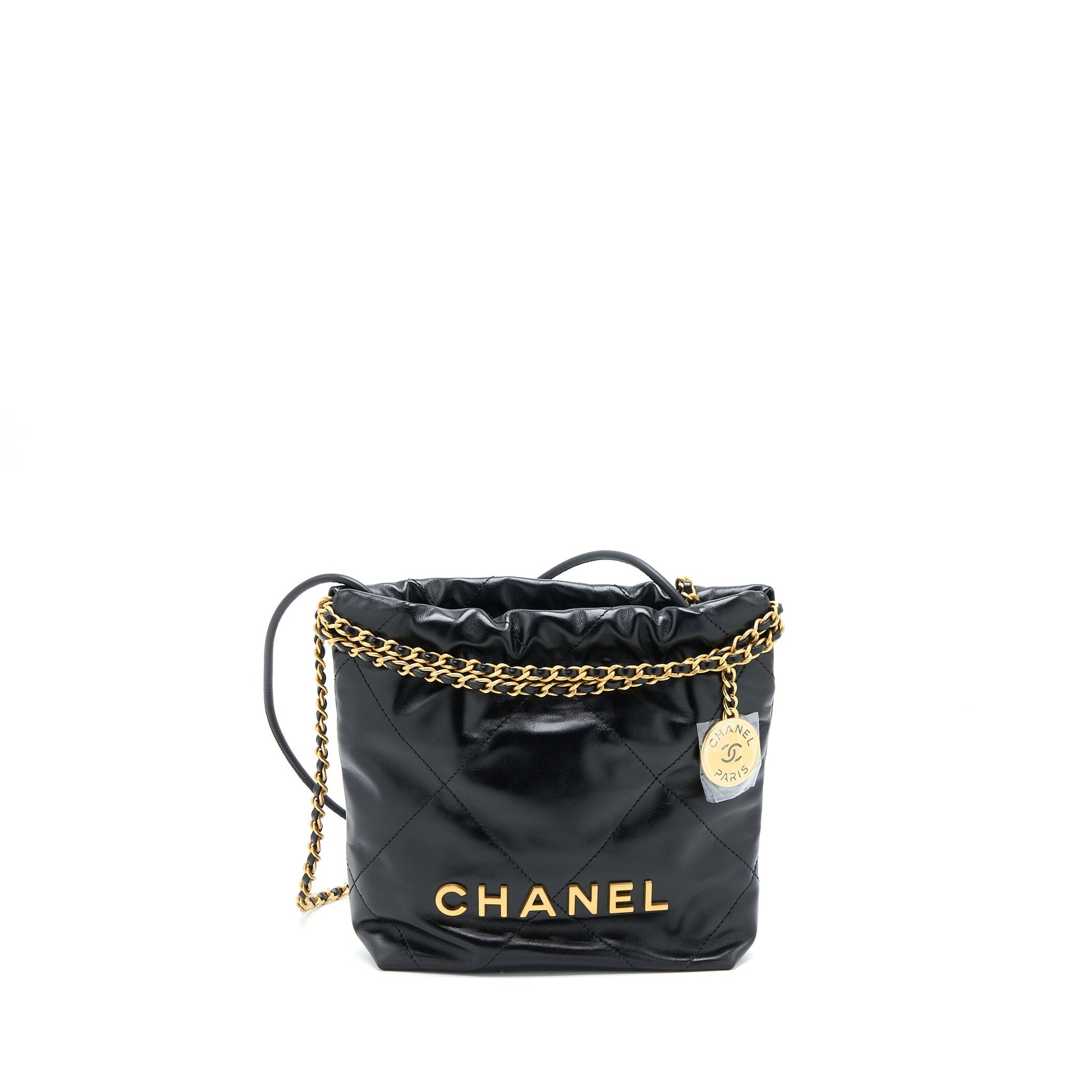 Chanel 23s 22 Shiny Calfskin Brushed GHW Black Mini Bag Brushed Ghwmicrochip