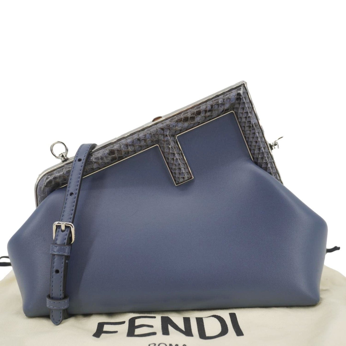 Fendi First Nappa Shoulder Bag Leather Blue Small