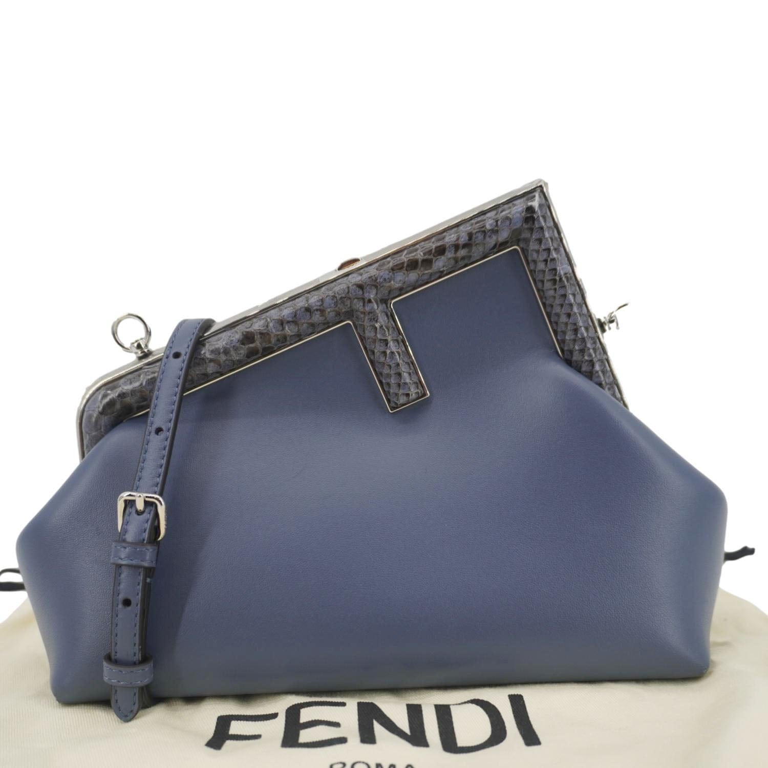 Fendi First Nappa Shoulder Bag Leather Blue Small