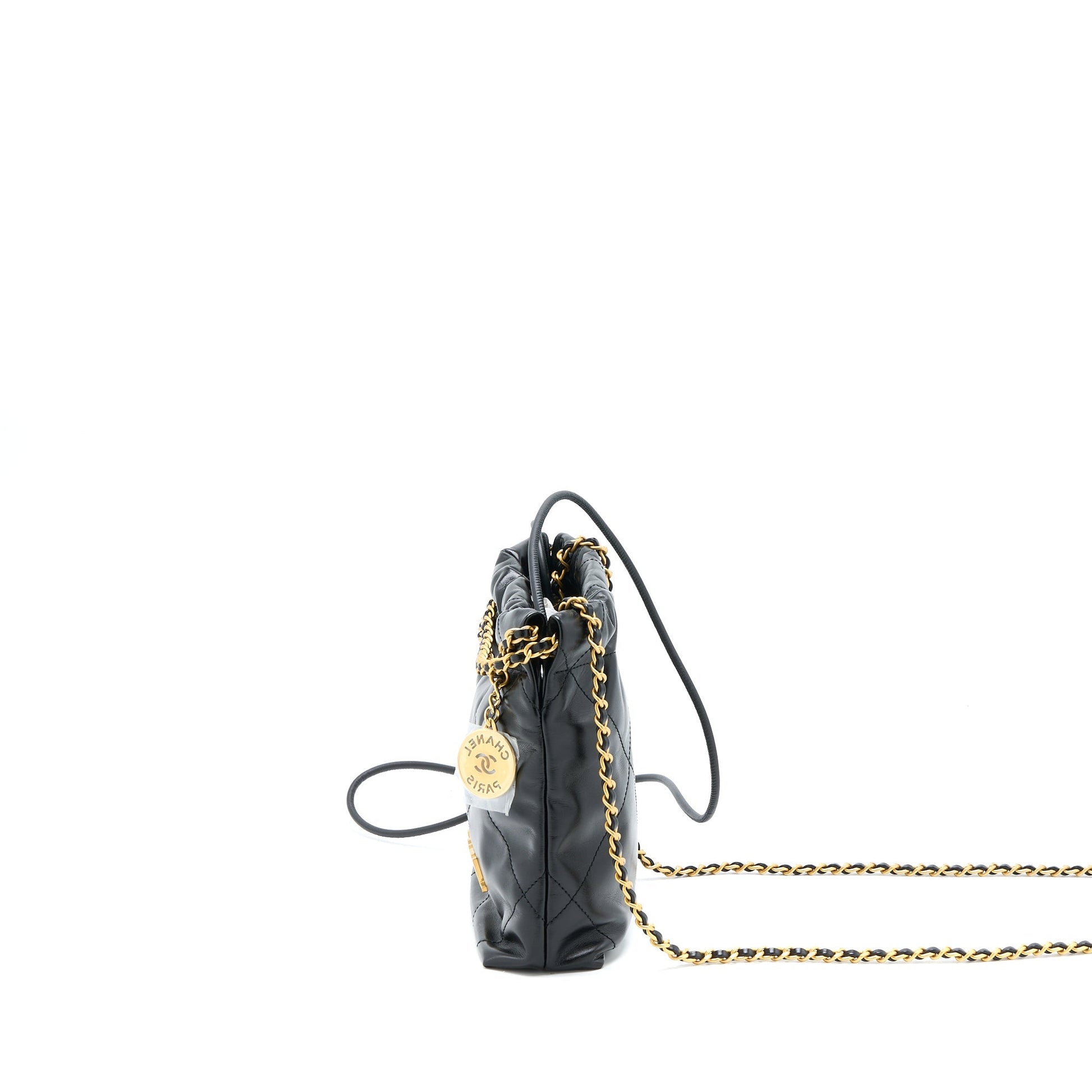 Chanel 23s 22 Shiny Calfskin Brushed GHW Black Mini Bag Brushed Ghwmicrochip