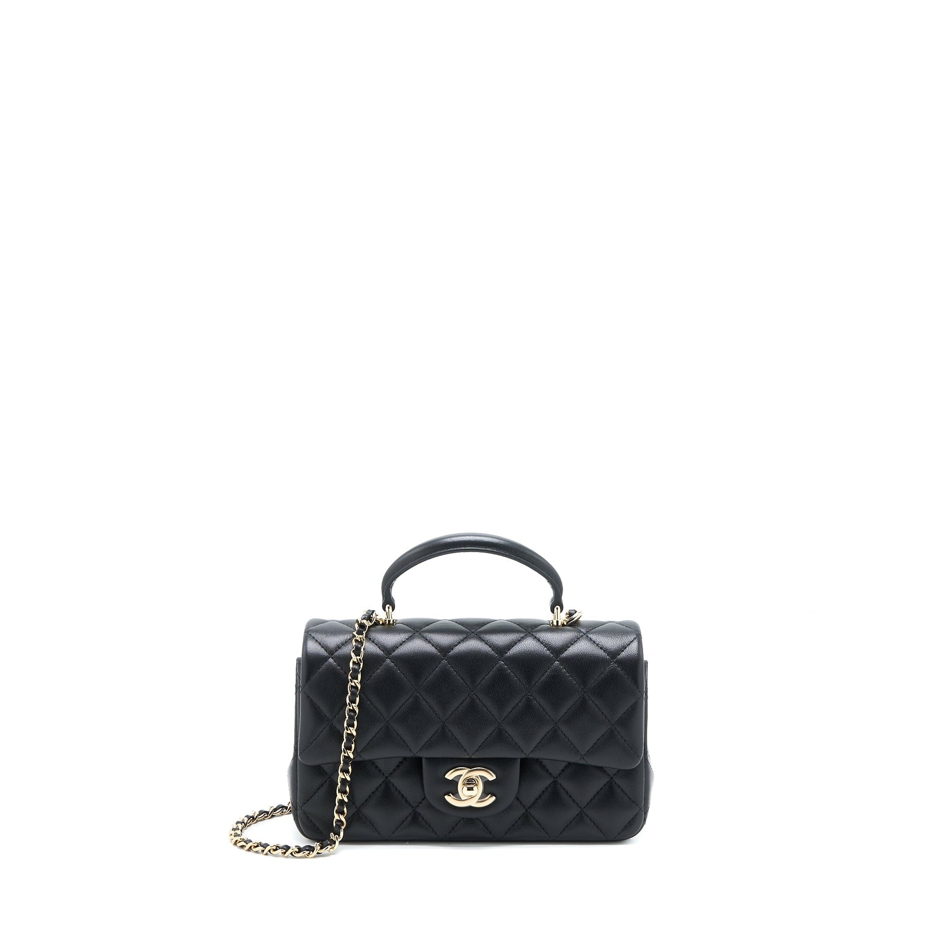 Chanel Top Handle Rectangular Flap Lambskin LGHW Black Shoulder Bag Microchip 5