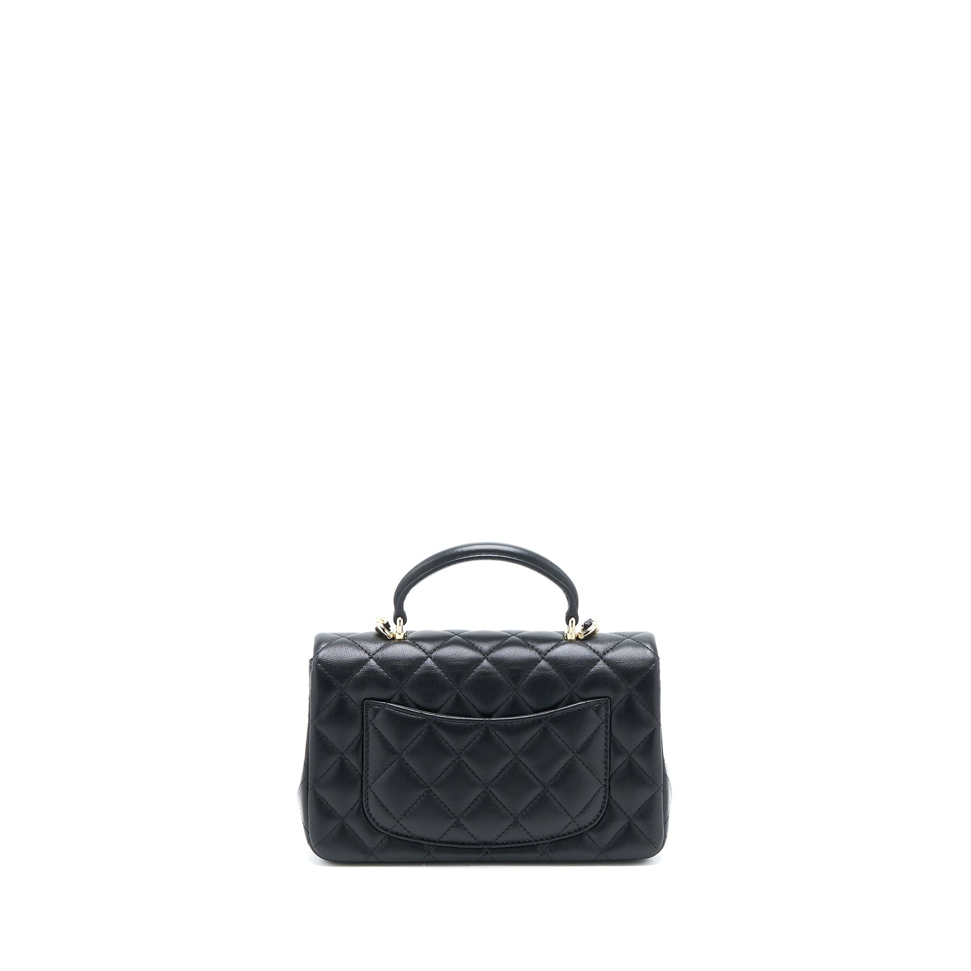 Chanel Top Handle Rectangular Flap Lambskin LGHW Black Shoulder Bag Microchip 5