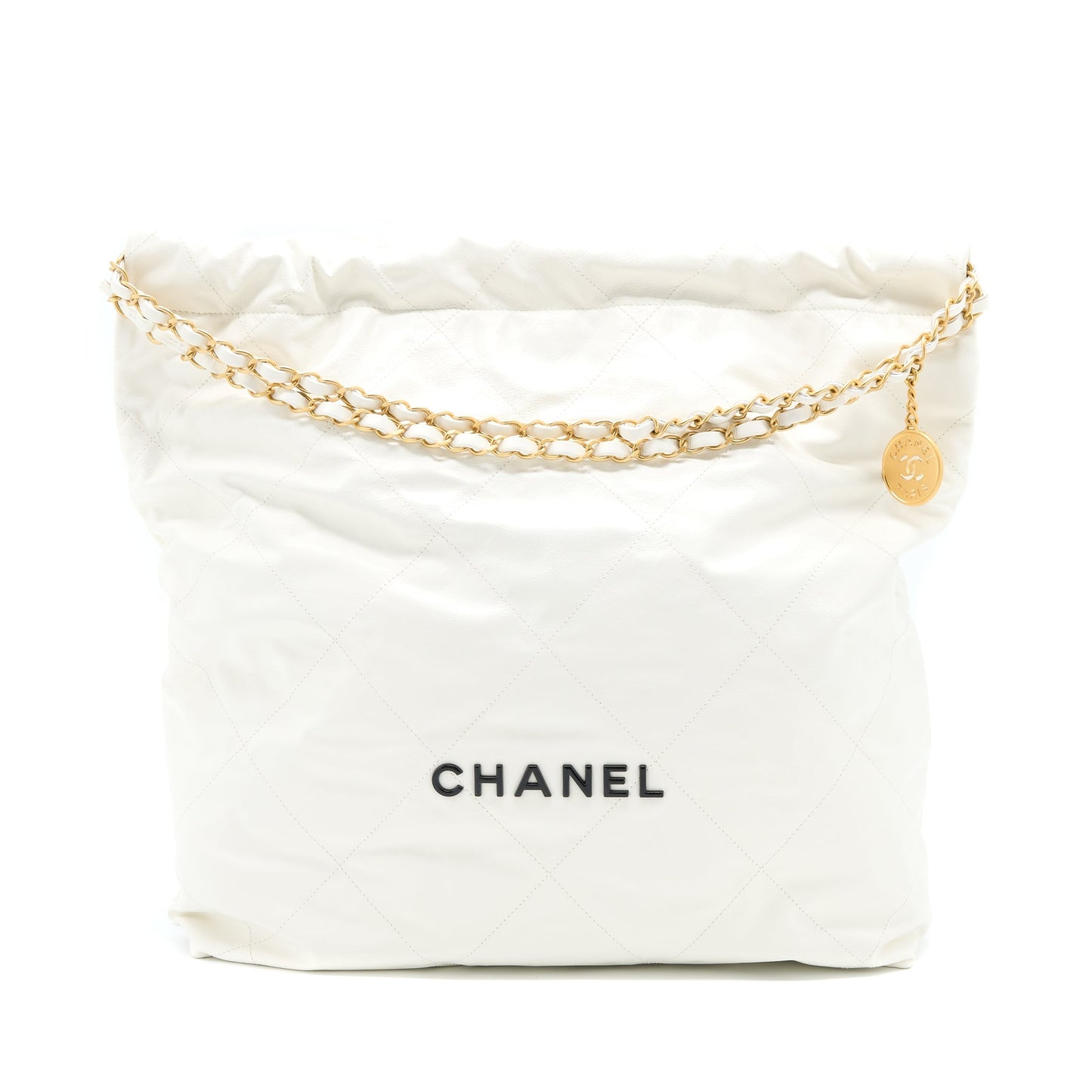 Chanel 22 Calfskin Brushed GHW Microchip White Handbag