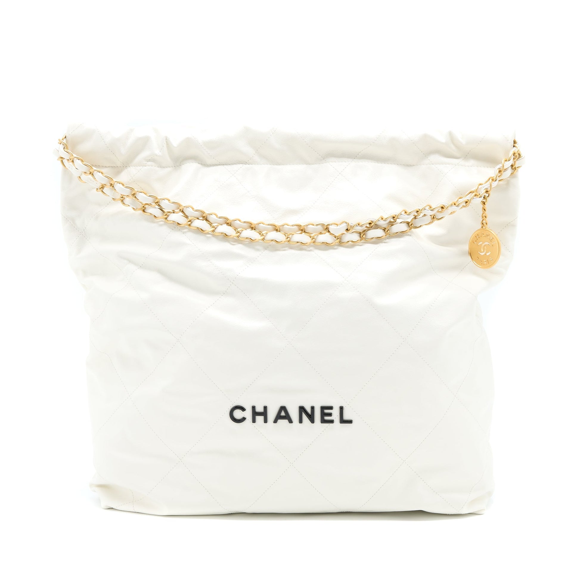 Chanel 22 Calfskin Brushed GHW Microchip White Handbag