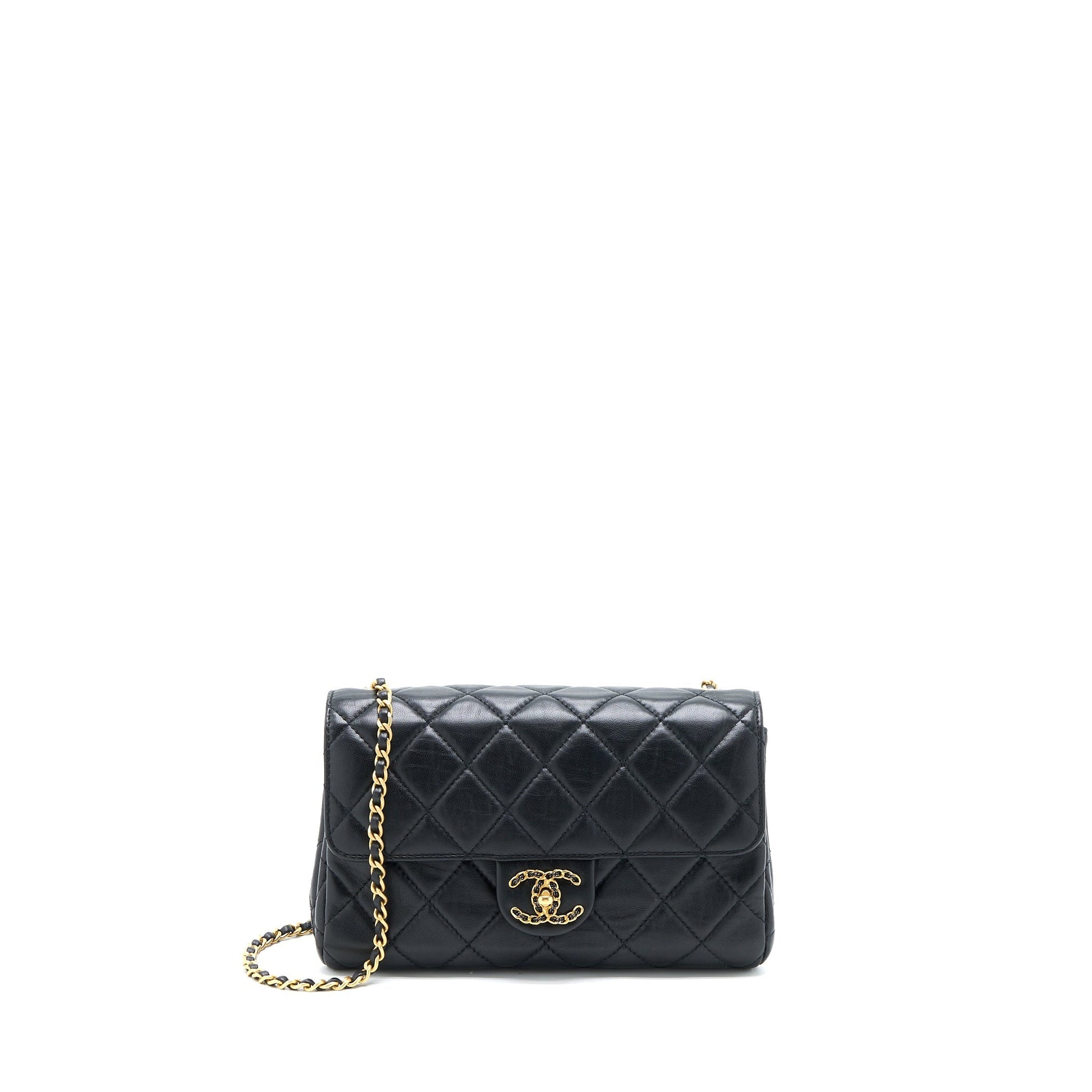 Chanel CC Logo Flap Lambskin Hardware Microchip Multicolour Black Shoulder Bag